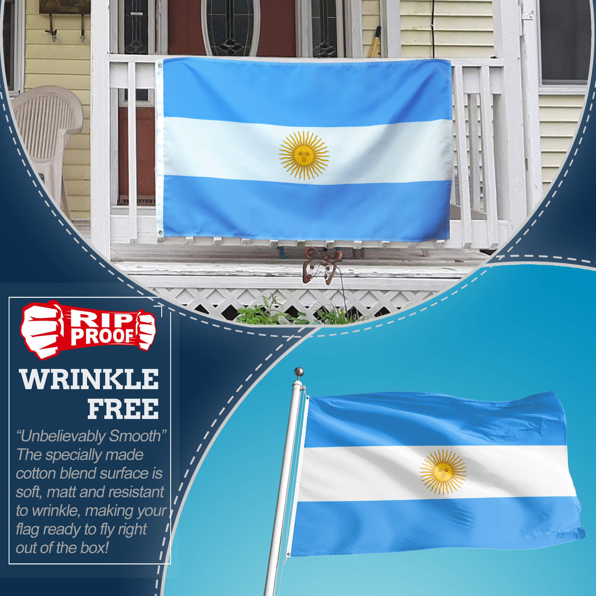 Rip-Proof Double Sided 3x5 Ft Argentina Flag with Grommets