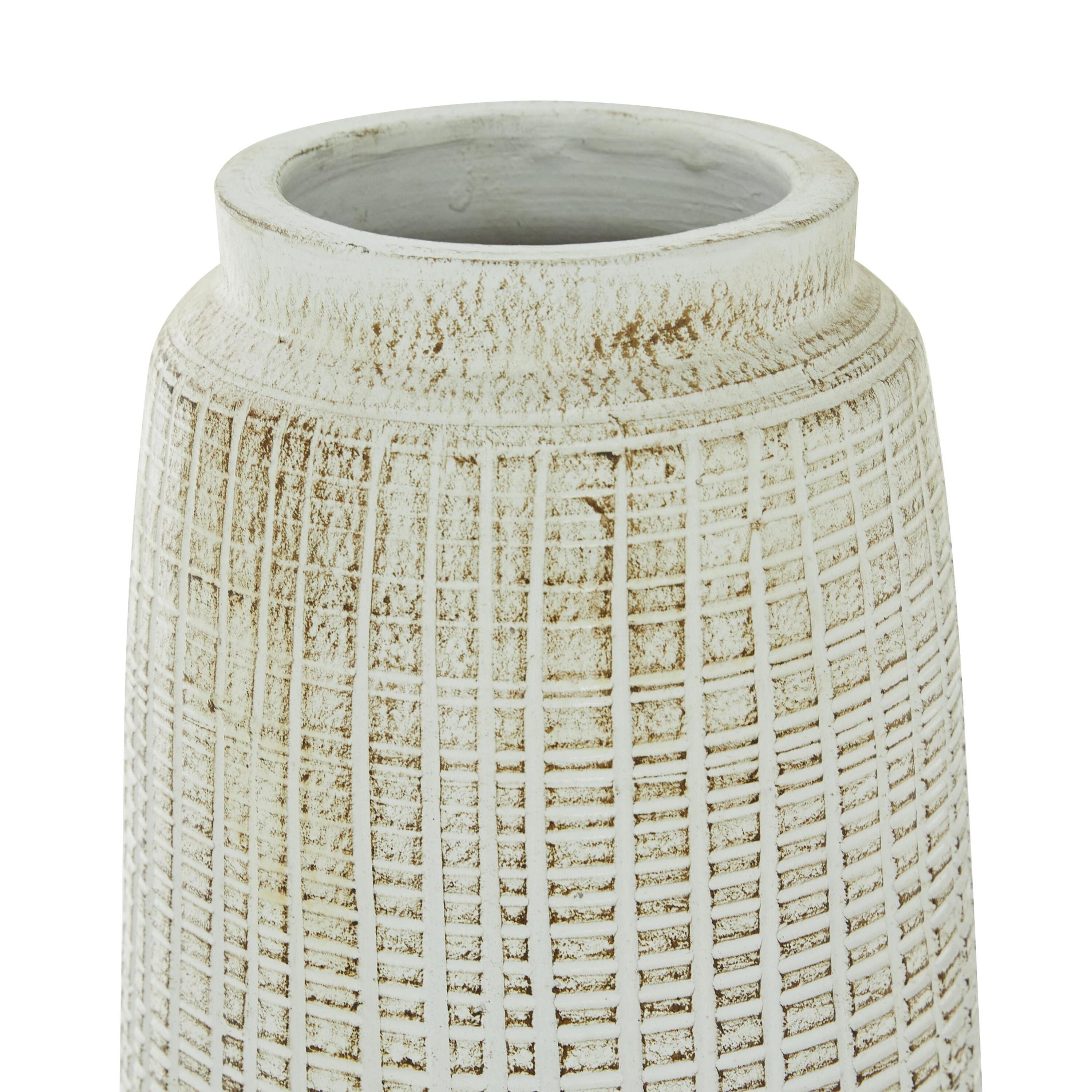 Coastal Charm 17" White Ceramic Textured Vase