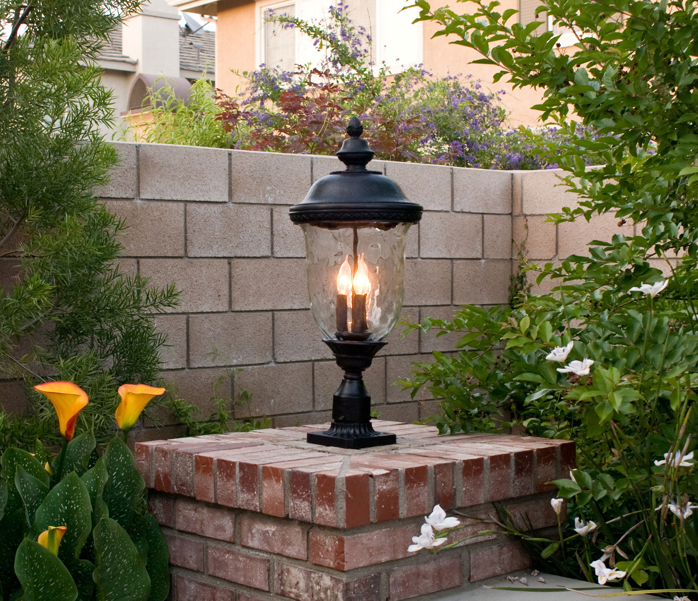 Oriental Bronze 26-Inch Outdoor Post Light with Water Glass Shade