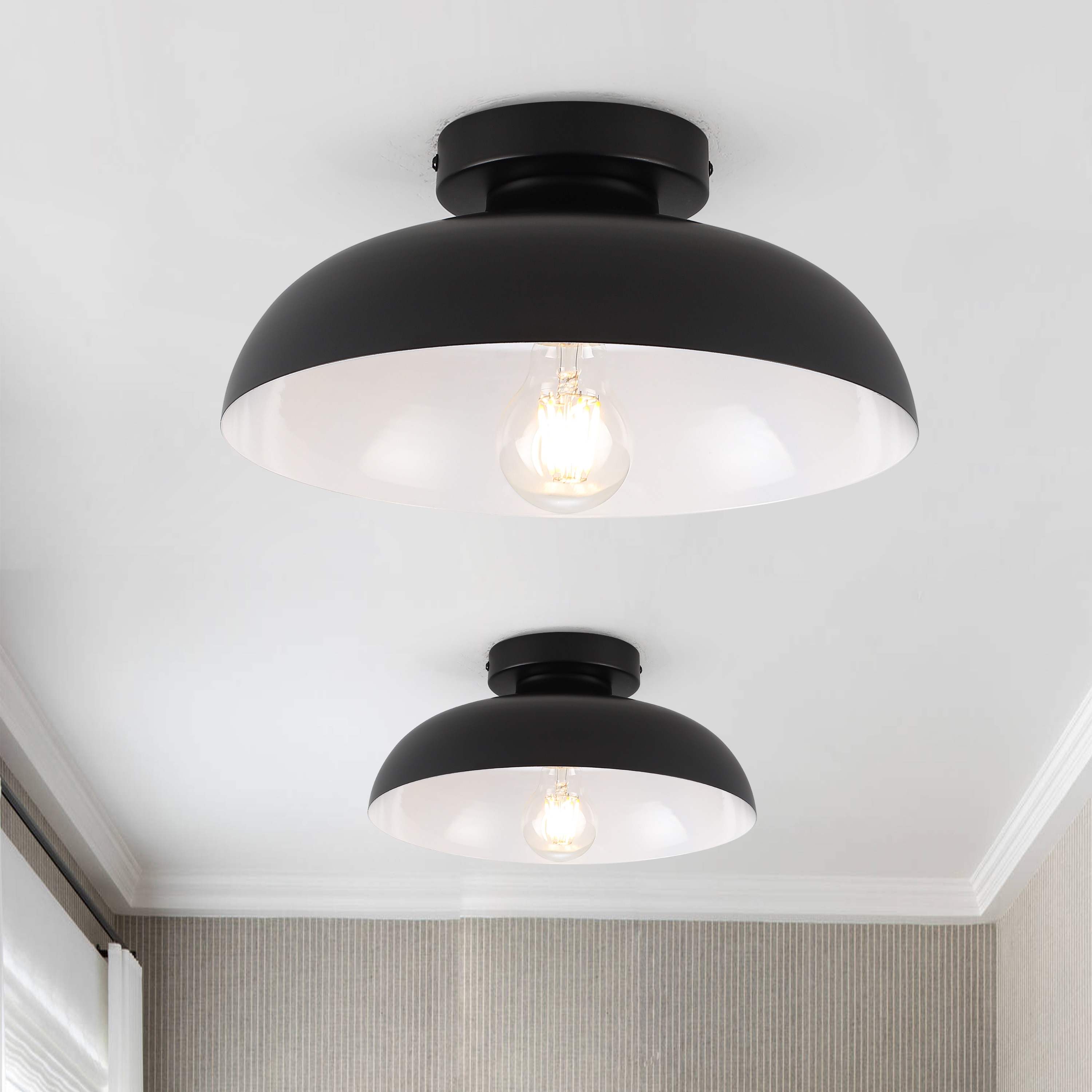 Kirahee 1 Light Industrial Black Semi-Flush Mount-2 Pack