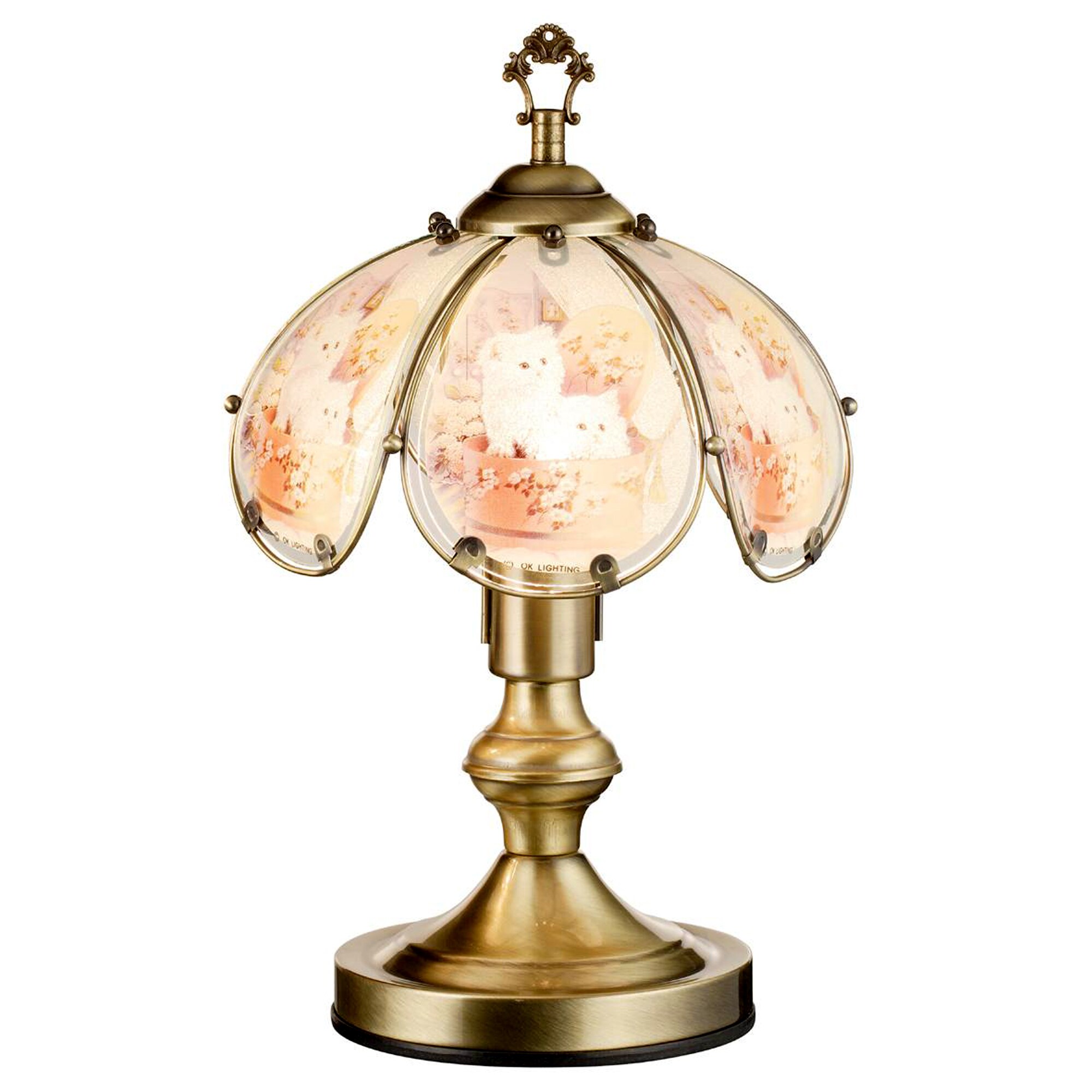 taal spuiten Haalbaarheid ORE International Pure Kitten 14.25-in Brass 3-Way Table Lamp with Glass  Shade in the Table Lamps department at Lowes.com