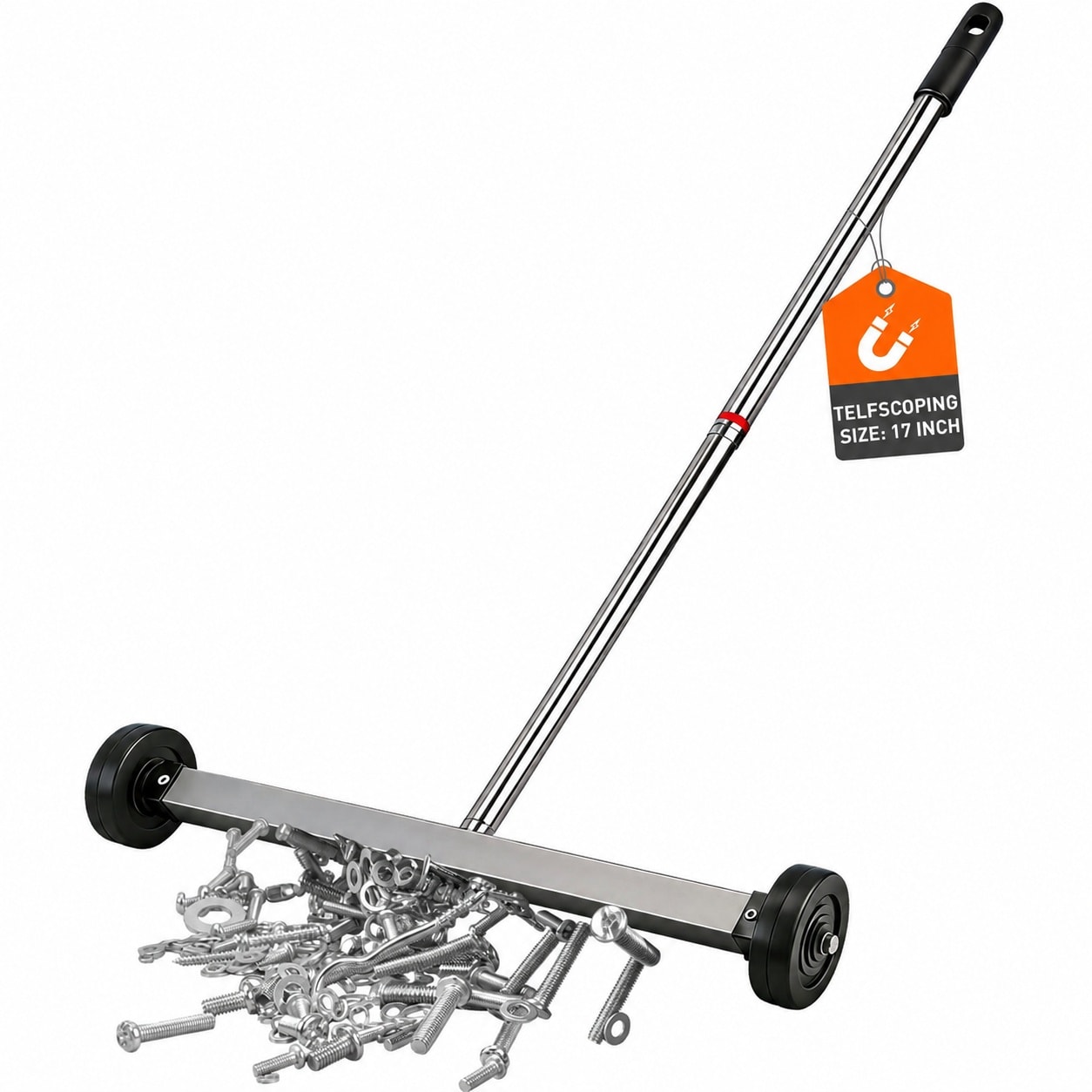 Linder Group Inc 17 Inch Rolling Magnetic Sweeper with Adjustable Handle and 3 Inch Wheels Heavy Duty Magnet to Pick Up Nails Screws Black Metal Objects from #L3XN3AHC