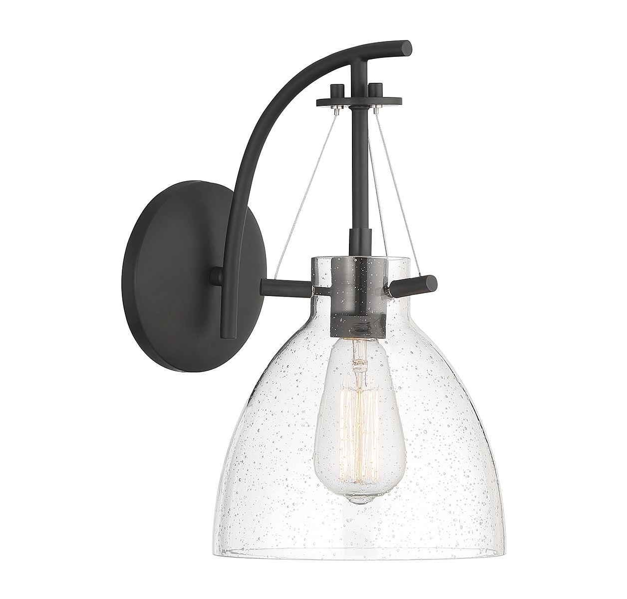 Matte Black Outdoor Wall Sconce with Clear Seeded Glass Shade