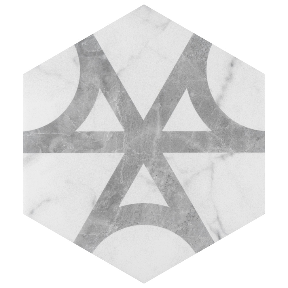 Carra Carrara Elegance 7"x8" Grey and White Matte Hexagon Porcelain Tile