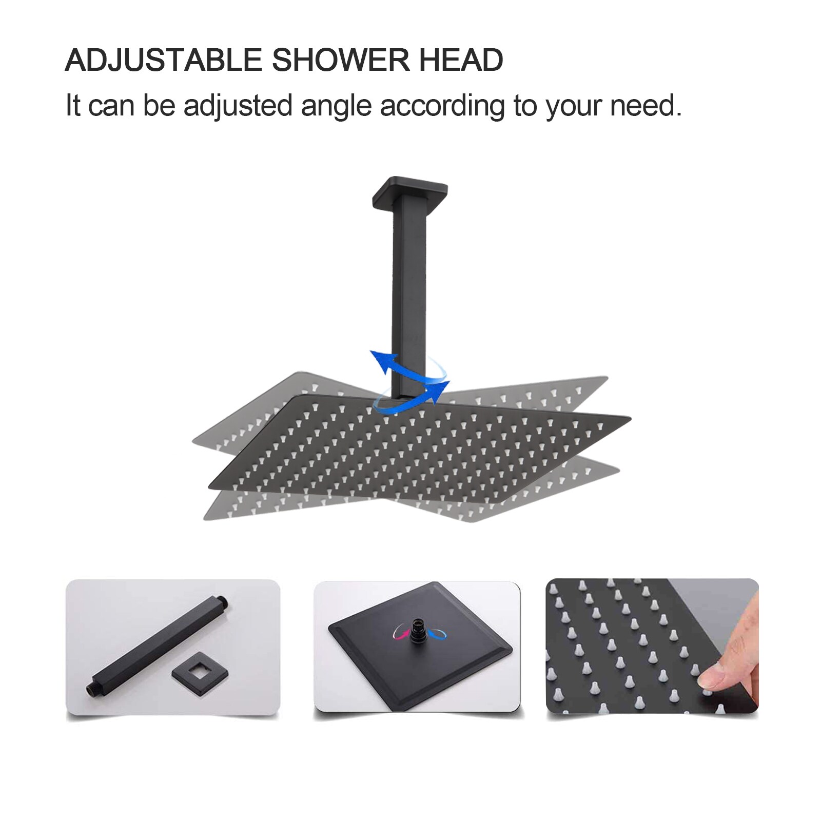 WELLFOR 16-in Ceiling Mounted Shower System Matte Black Built-In Shower  Faucet System with 2-way Diverter Valve Included