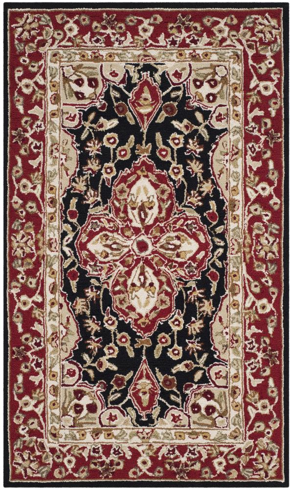 Handmade Black and Red Wool Synthetic 4' x 6' Reversible Area Rug