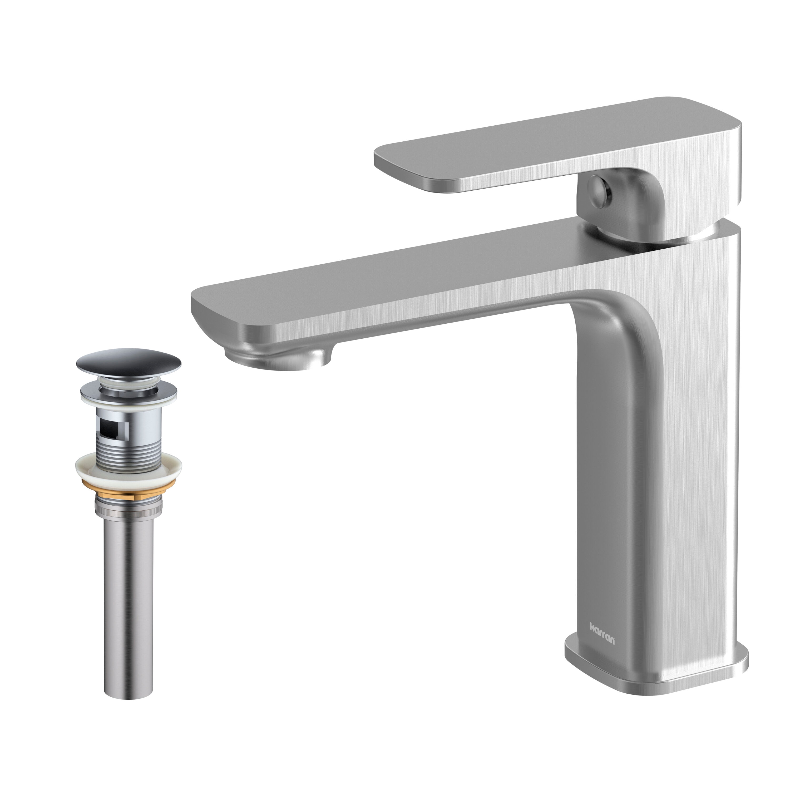 Karran KBF510SS Venda Stainless Steel Single hole 1-handle WaterSense Low-arc Residential Handle Bathroom Sink Faucet with Drain