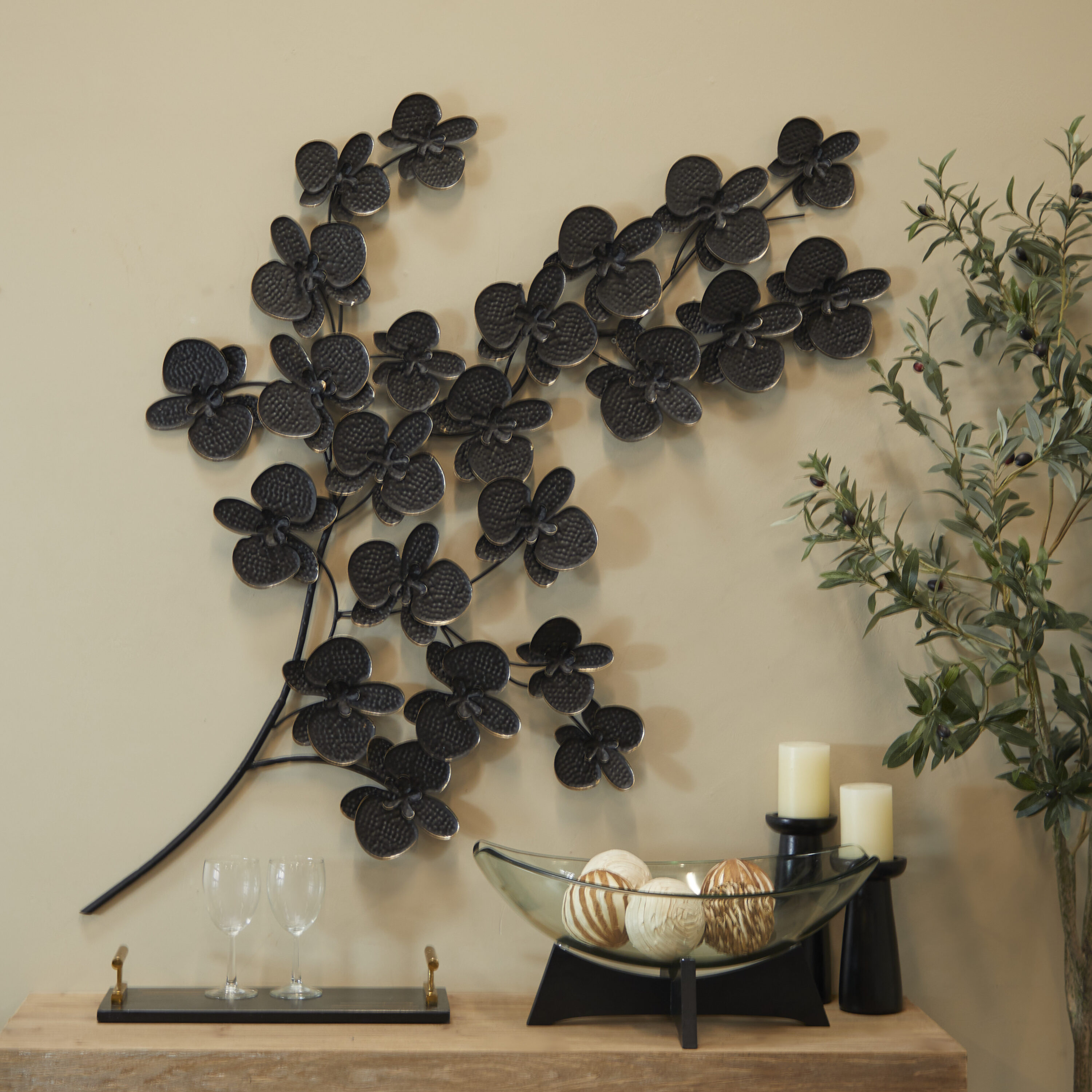Grayson Lane 19121 36-Inches W x 60-Inches H Metal Orchid with Stem Floral Wall sculpture