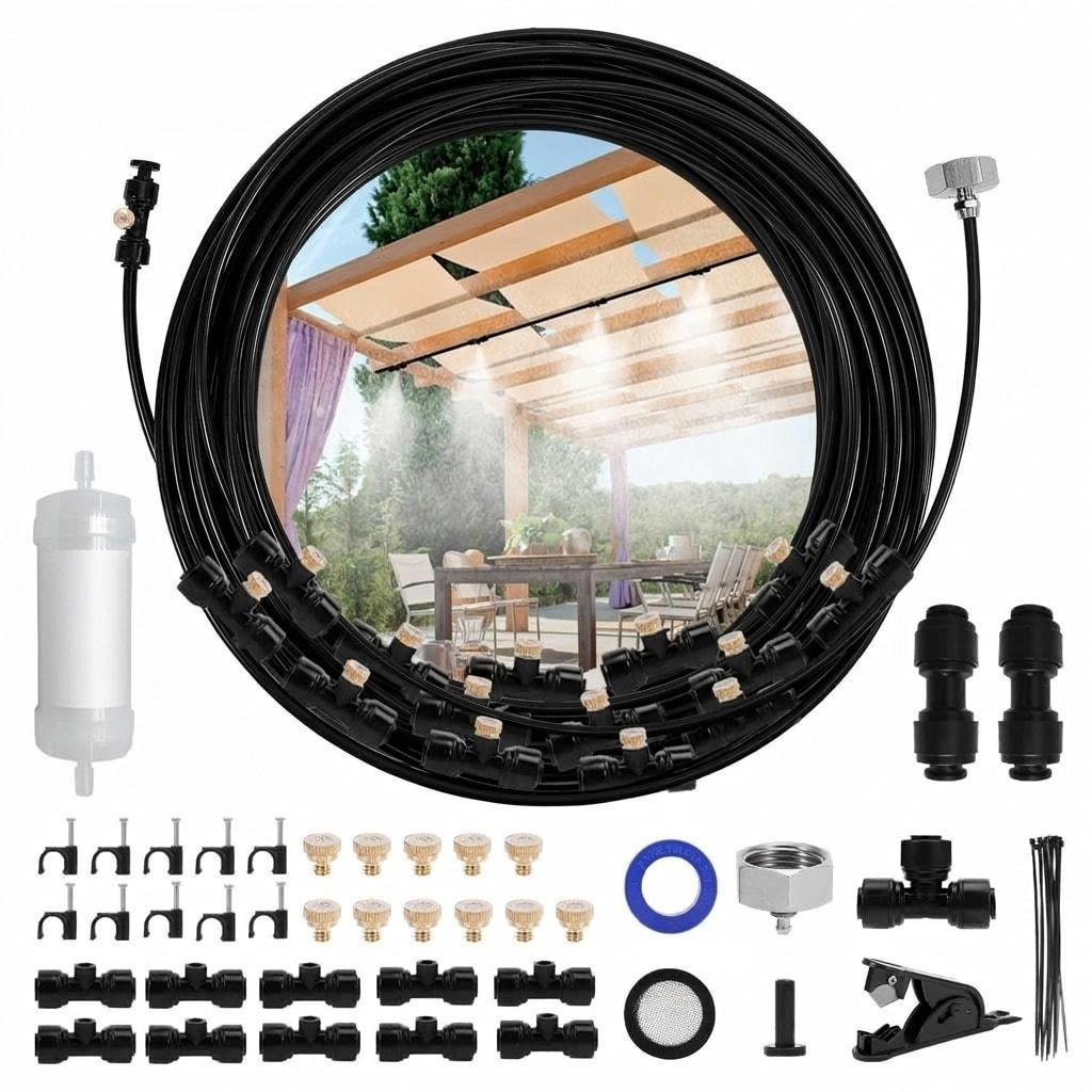 ITOPFOX 33FT Outdoor Misting Cooling System Kit with 10 Brass Nozzles ...