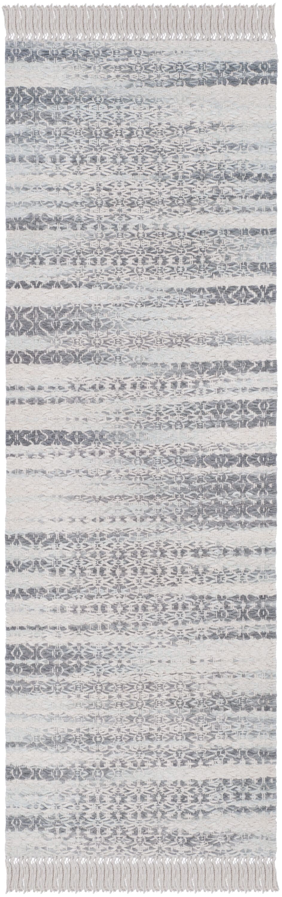 Ivory and Gray Geometric Flat Woven Cotton Runner Rug