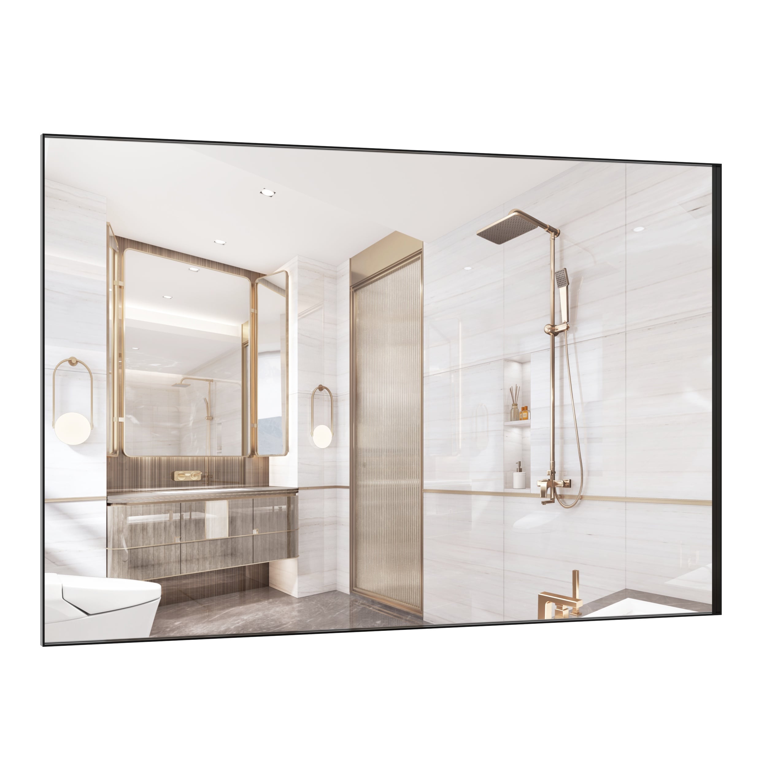 LIVACA 72 inch x 48 inch Black Aluminum Framed Oversized Bathroom Mirror with Full Length Reflection