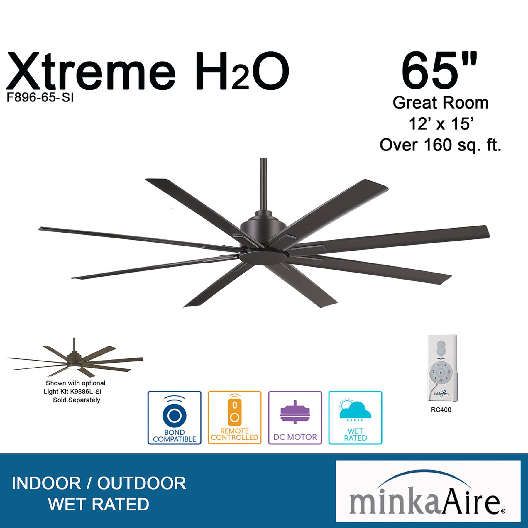 65" Smoked Iron 8-Blade Smart Ceiling Fan with Remote