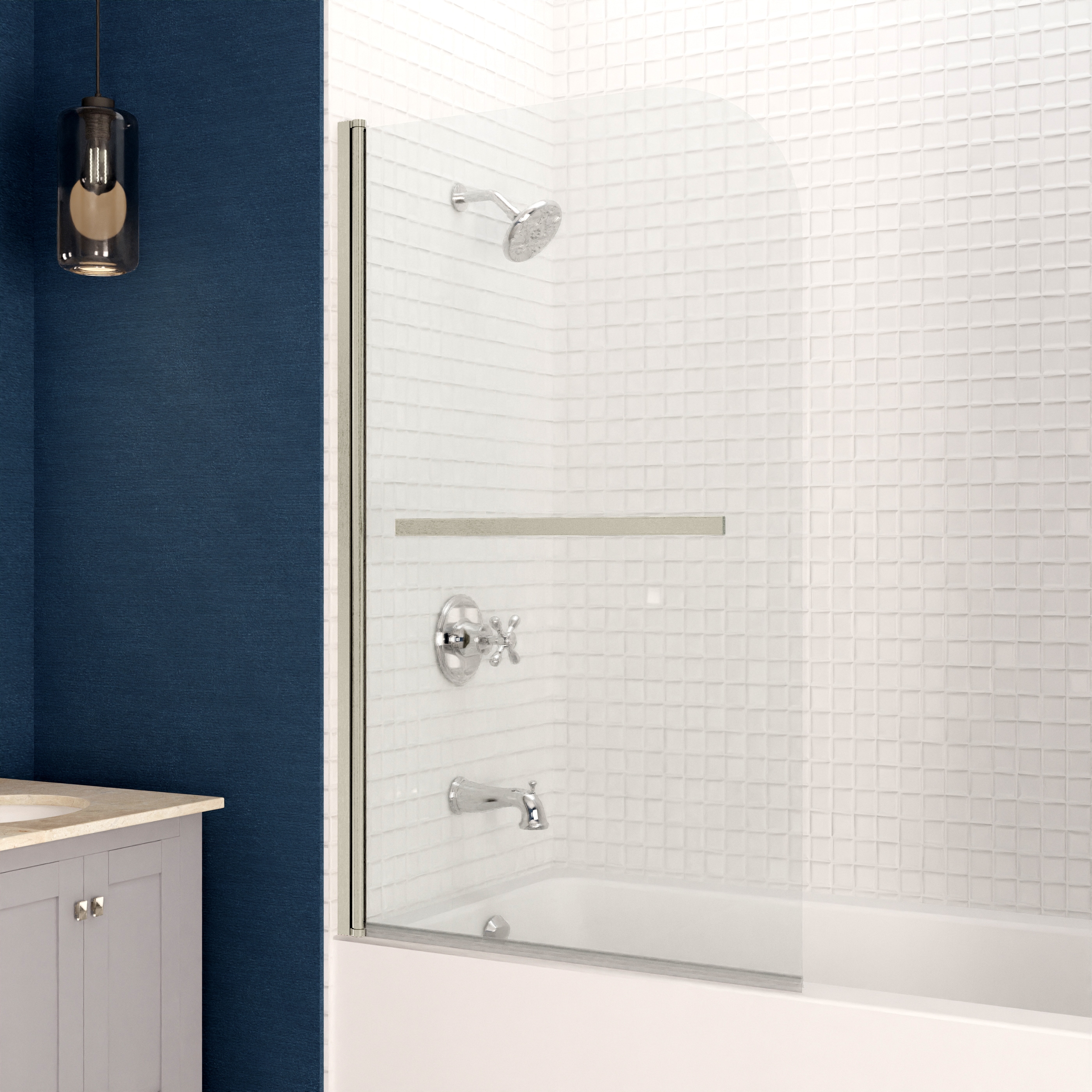 Myth 28" x 56" Frameless Brushed Nickel Tub Door