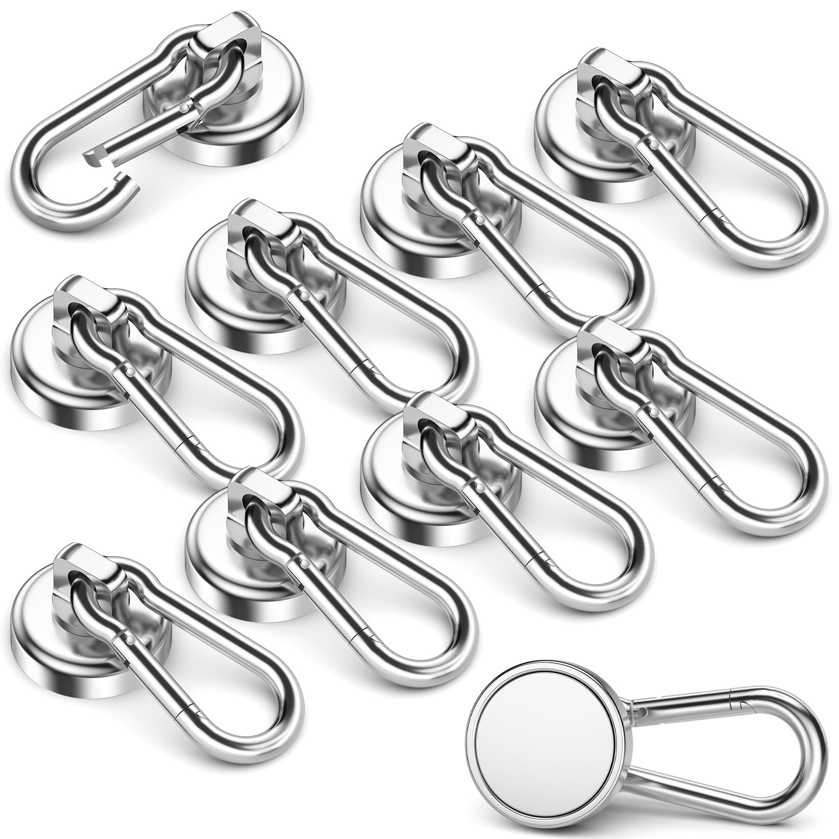Linder Group Inc 10 Pack Strong Neodymium Magnetic Hooks Heavy Duty with Swivel Carabiner 70lbs Magnet Hooks for Hanging Kitchen Home Warehouse School #L3YA3SNF