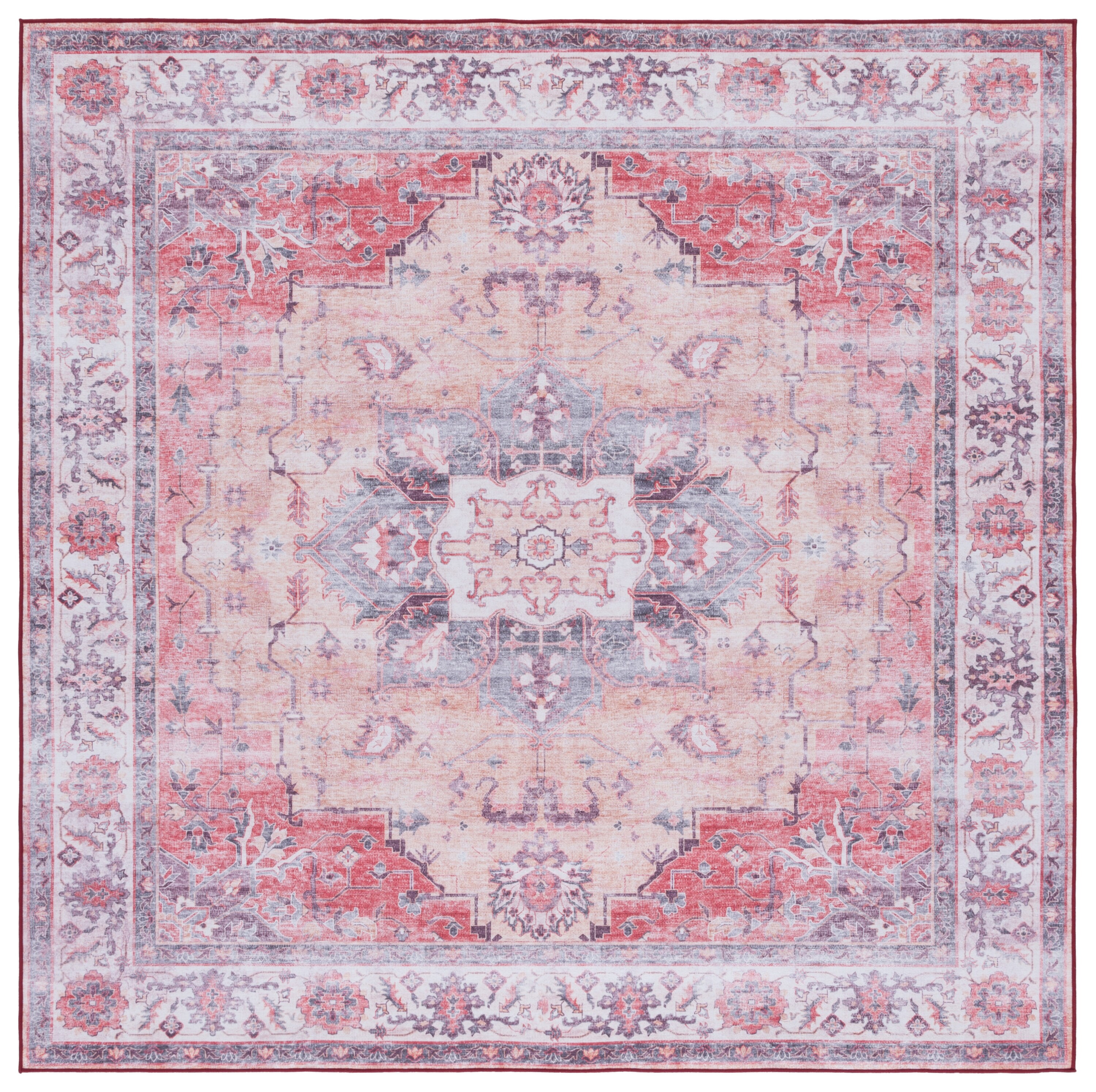 Tucson Square Rust Beige Easy-Care Synthetic Area Rug