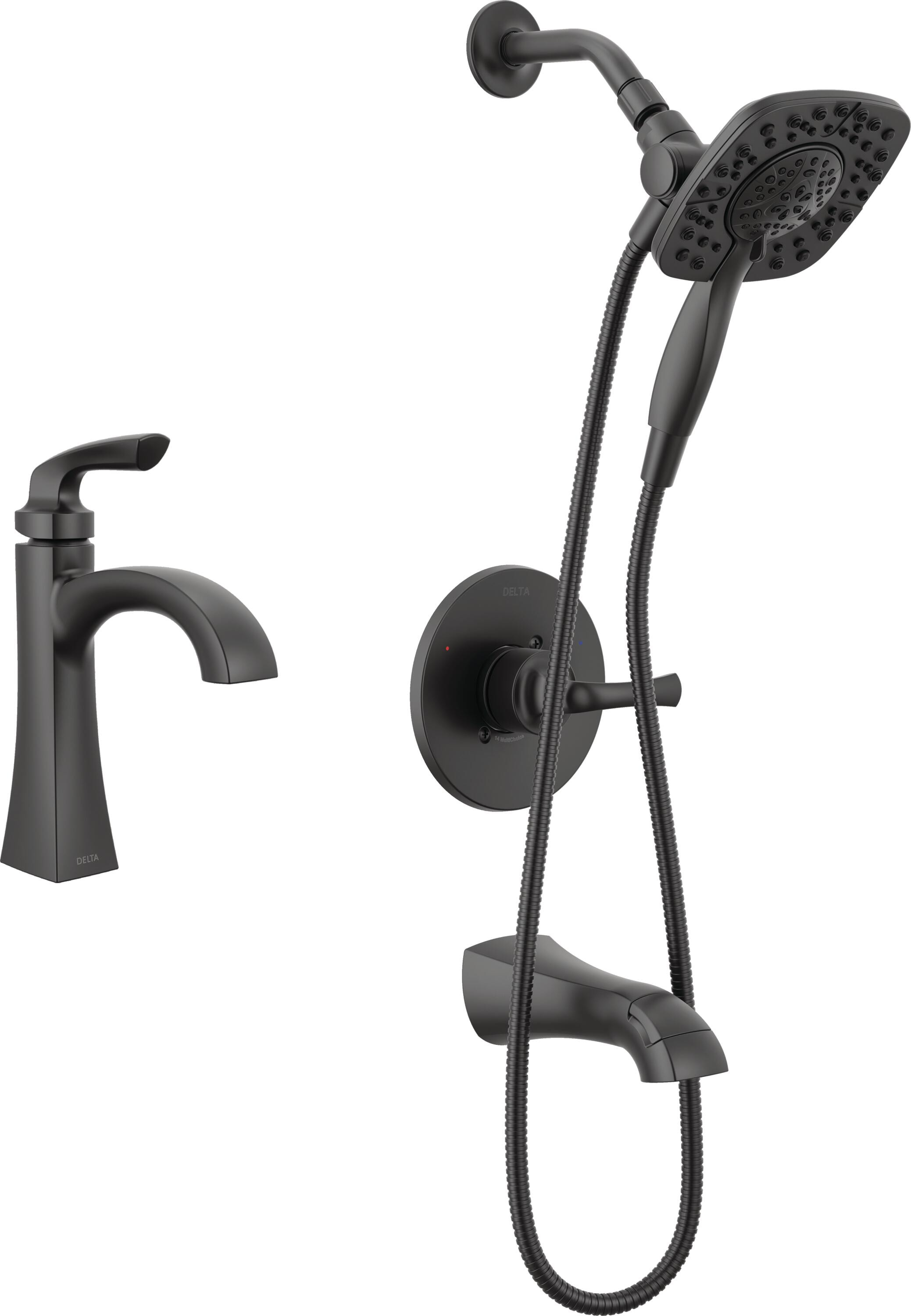 Lacey 1-Handle Matte Black Bathroom Sink Faucet with 14 Series Lacey Matte Black Bathtub Shower Faucet