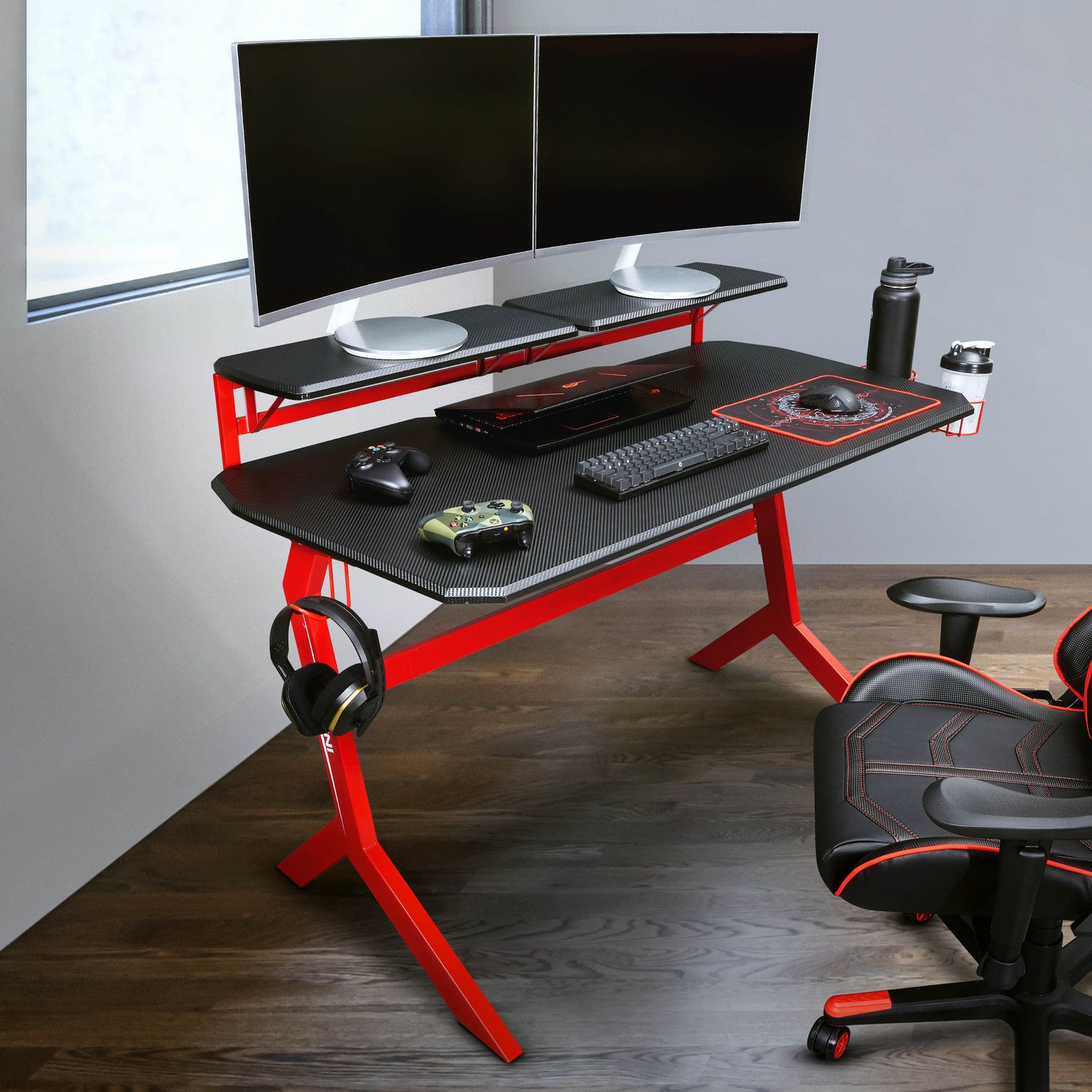 JASMODER RTA-TS201-RED Techni Sport Red Stryker Gaming Desk, Red