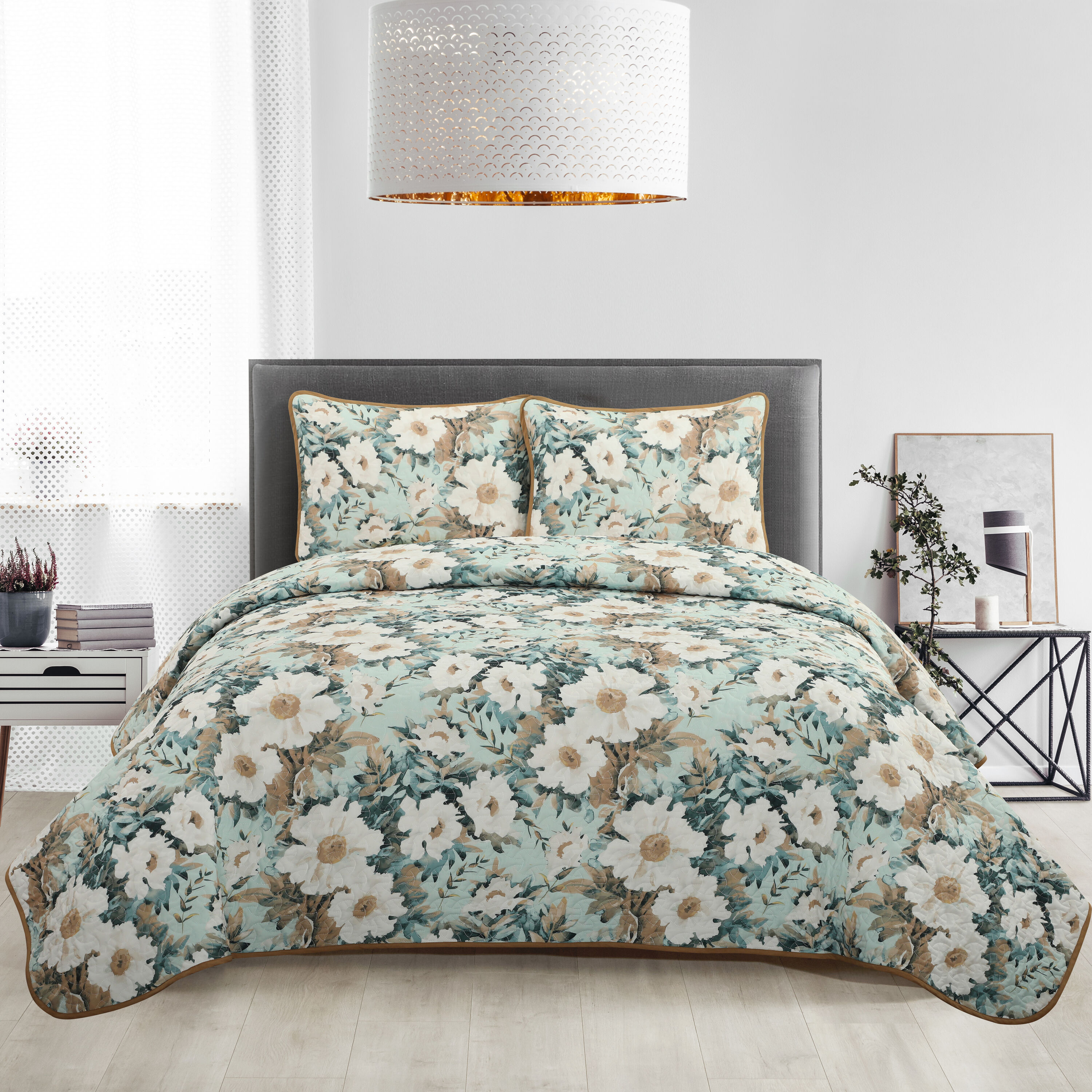 allen + roth allen + roth Montclair Reversible Comforter Set Serenity  Damask Full/Queen Comforter (Cotton with Polyester Fill) in the Comforters  & Bedspreads department at