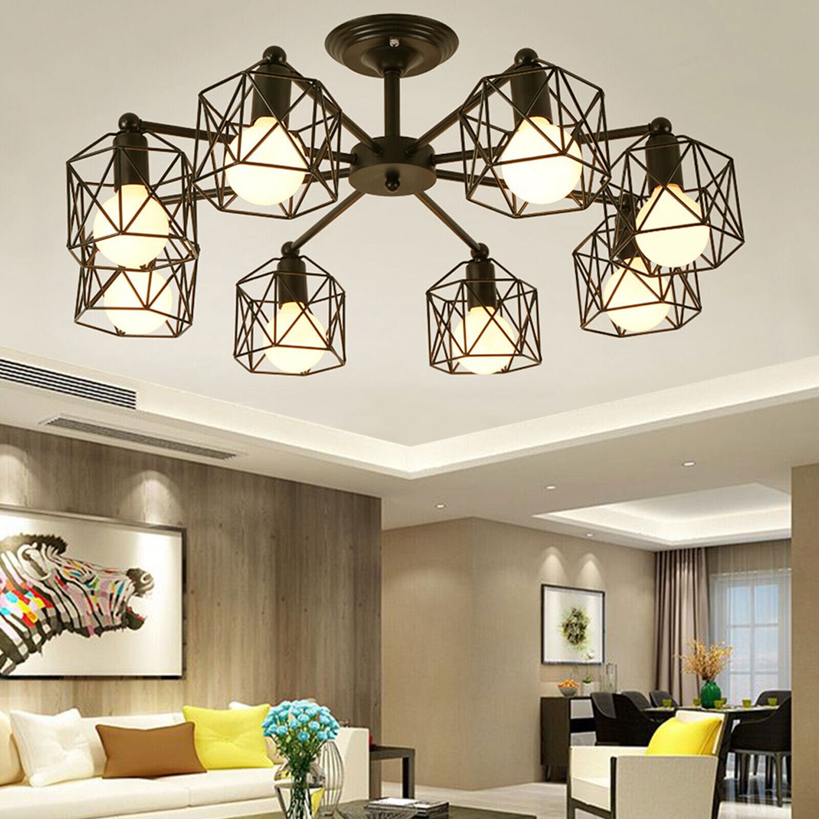 Oukaning HG-ZTLTT-3935-1 With bulbs 8 -Light 31.5-in Brushed Black Integrated LED Semi Flush Mount Light
