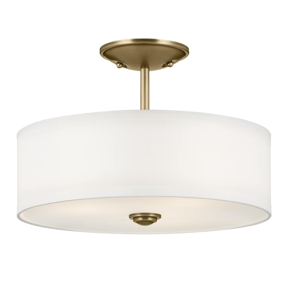 Natural Brass 14" 3-Light Semi-Flush Drum Ceiling Fixture