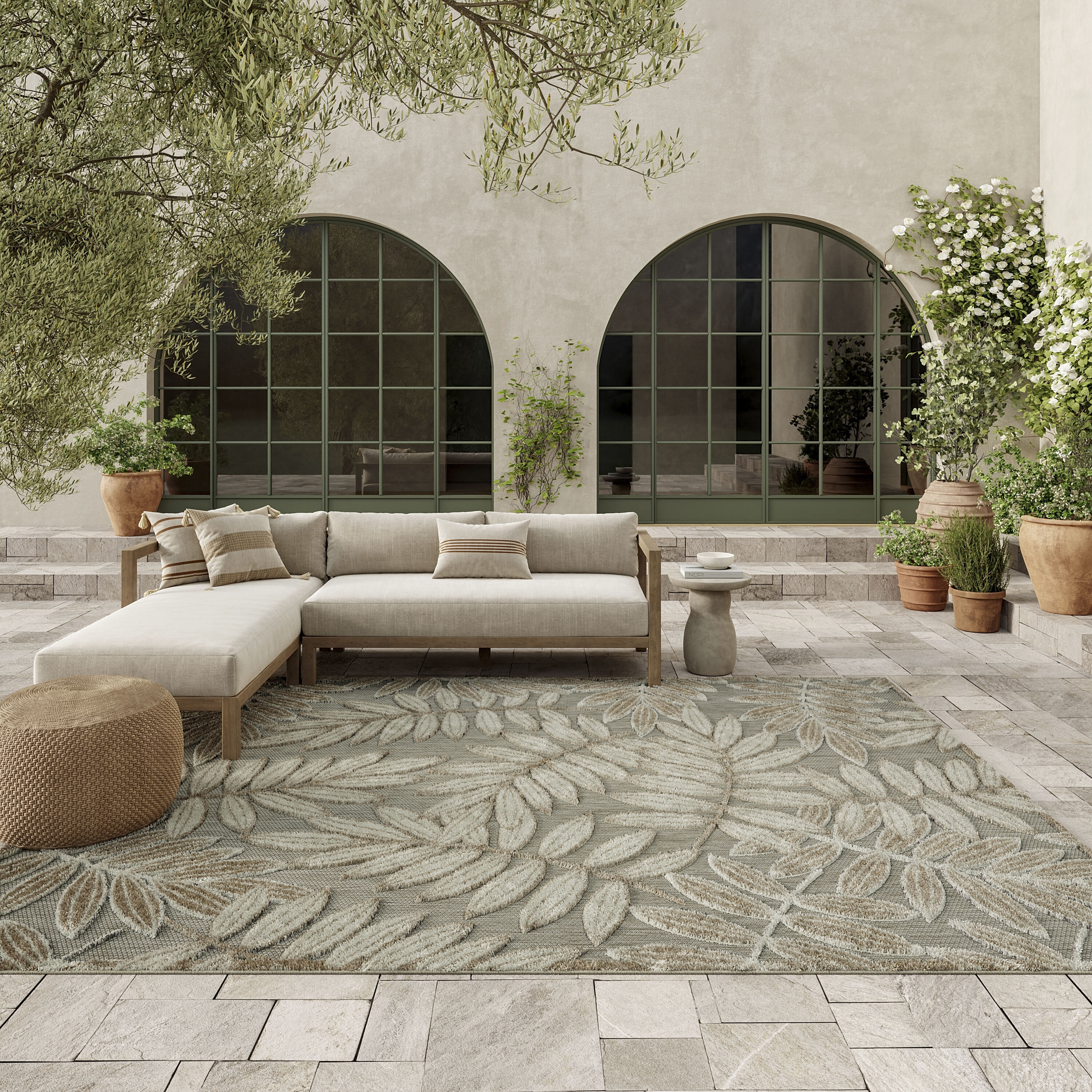 Nourison 99446768957 Aloha 6 x 9 (ft) Loomed Polypropylene Natural Rectangular Indoor/Outdoor Area rug