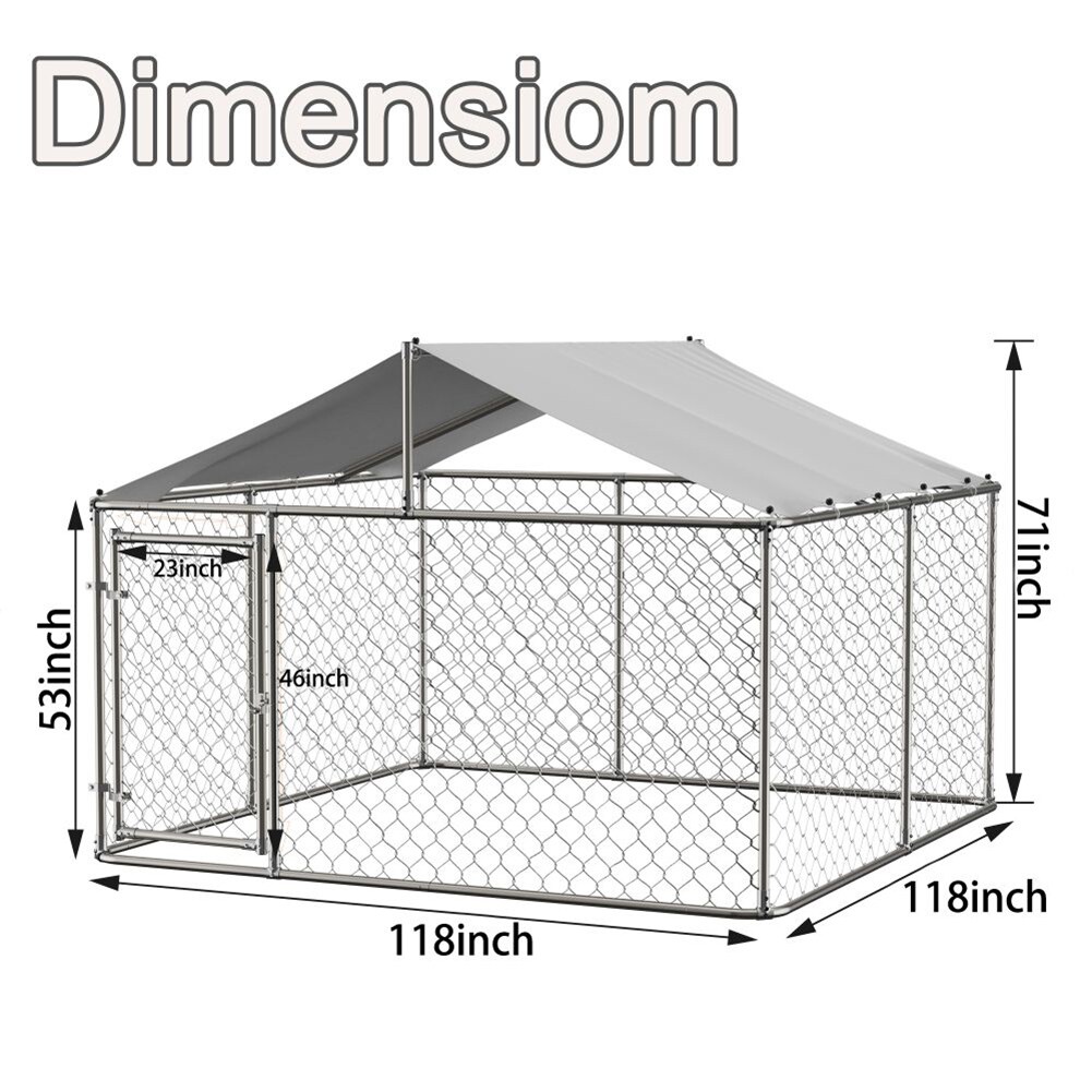 Kahomvis XX-large (91+ lbs.) Wire Dog Kennel roof Outdoor ( 9.8-Feet L x 9.8-Feet W x 5.9-Feet H )