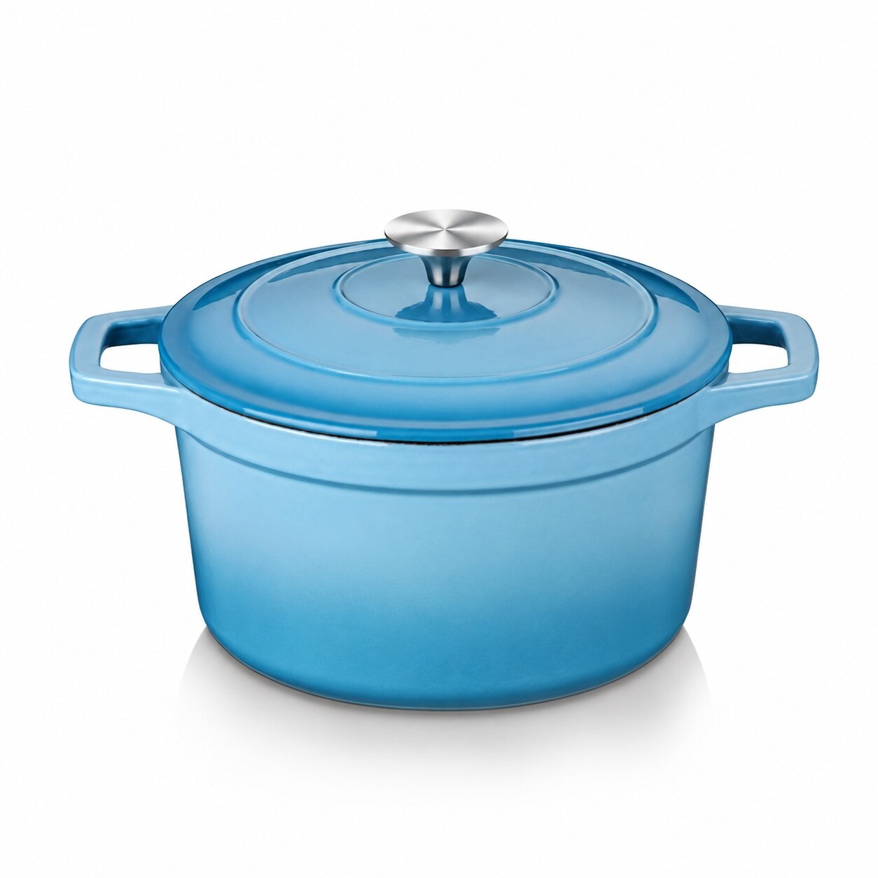 Aoibox  2 5 qt Blue Enameled Cast Iron Dutch Oven with Lid and Stainless Steel Knob for Braise Bake Broil Saute Simmer