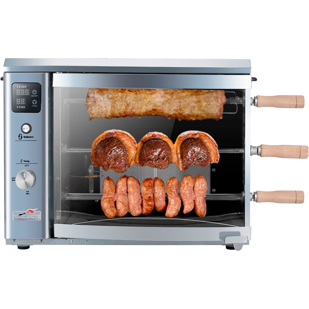 Silver Propane Gas Rotisserie Grill with Auto Rotating Skewers