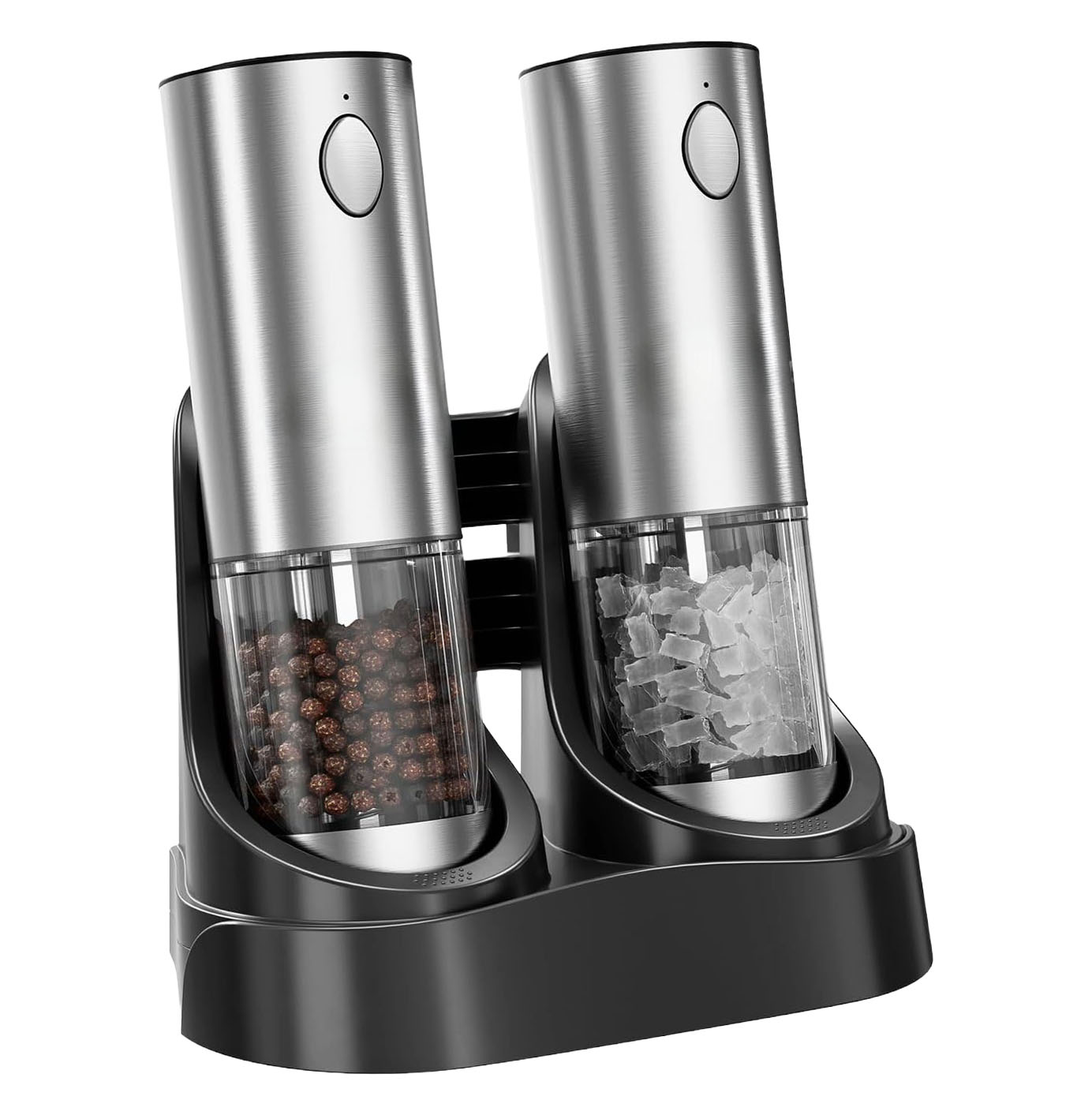 Etokfoks  Electric Salt and Pepper Grinder Set 95ml Capacity Adjustable Coarseness Stainless Steel LED Light