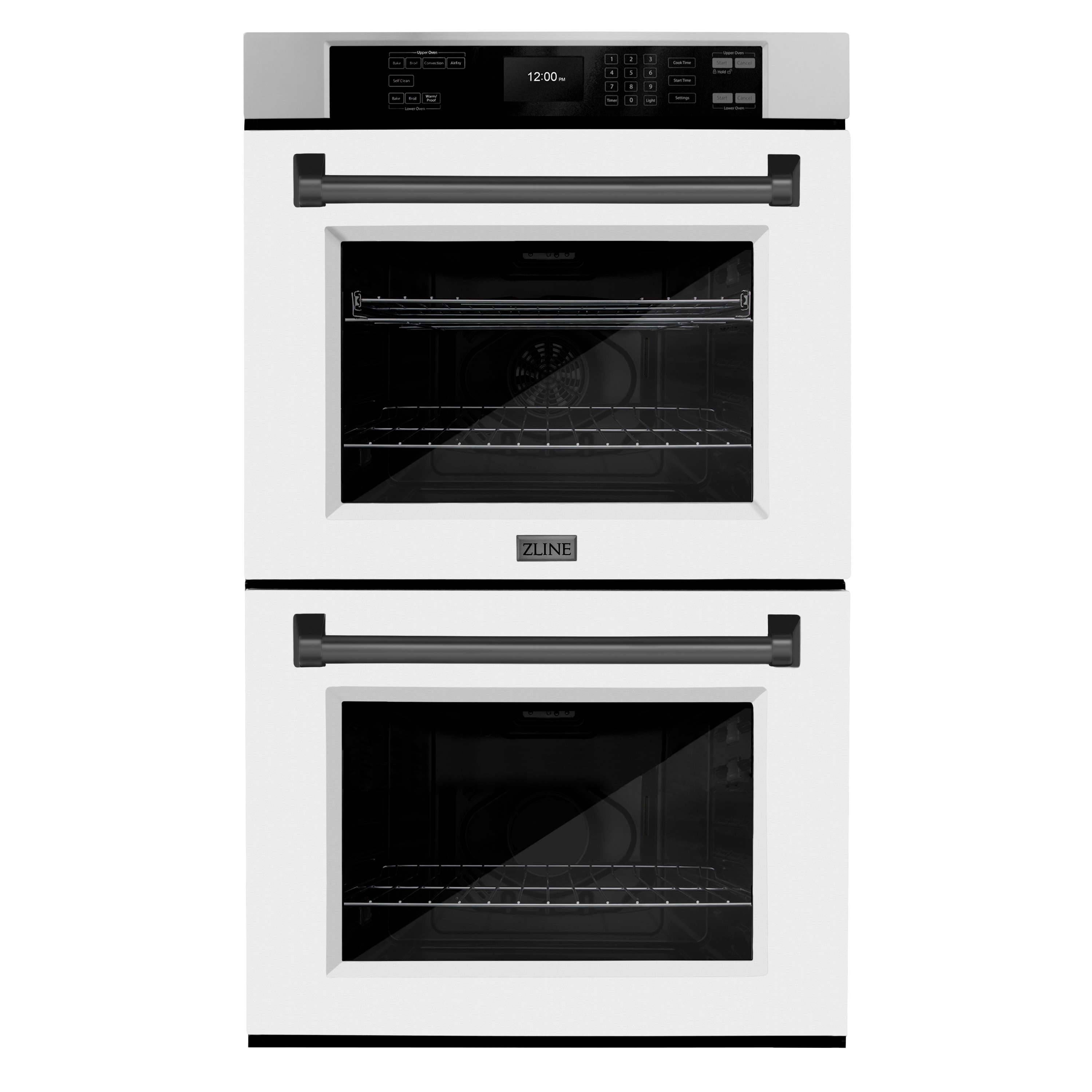 ZLINE KITCHEN & BATH WADZ-WM-30-MB 30 inch Double Electric Wall Oven with Air Fry Self-cleaning ( Stainless Steel, White Matte Doors, Matte Black Handles )