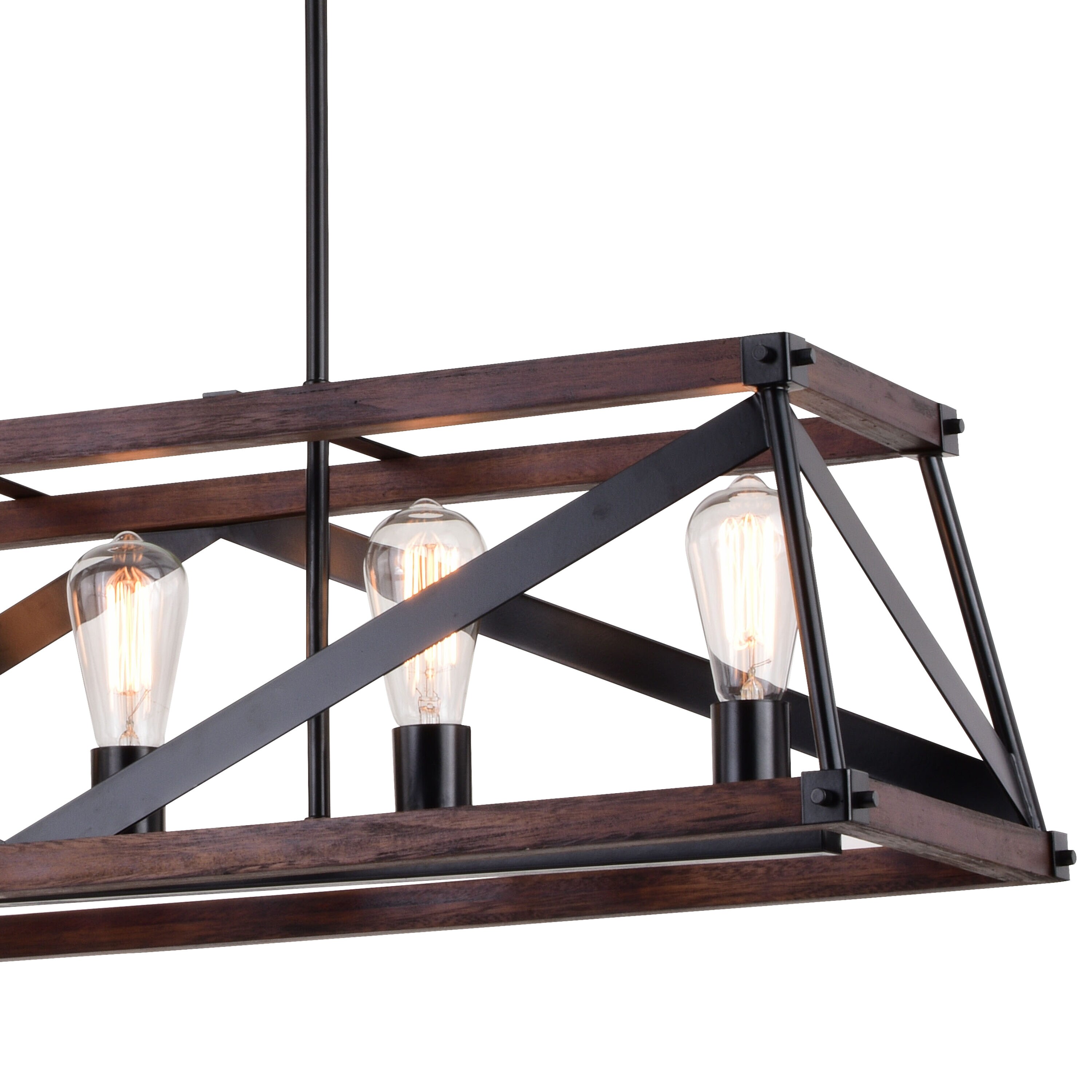 Matte Black and Sycamore Wood Cage Linear Chandelier