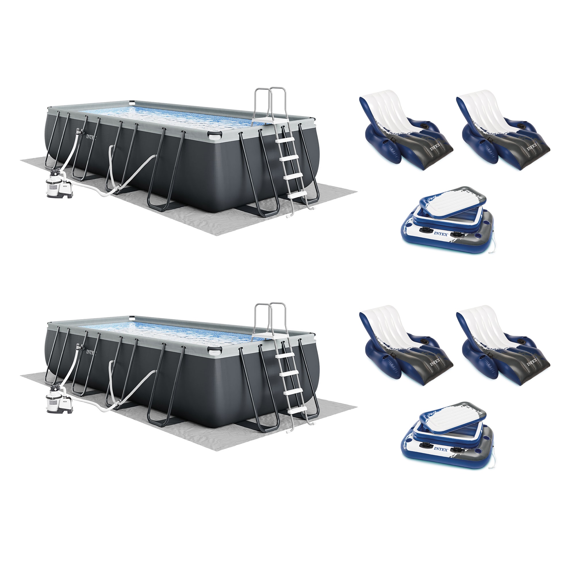 Intex 175291 18-ft x 9-ft x 52-in Metal frame Rectangle Above-Ground Pool with Filter Pump with Ground Cloth with Pool Cover with Ladder