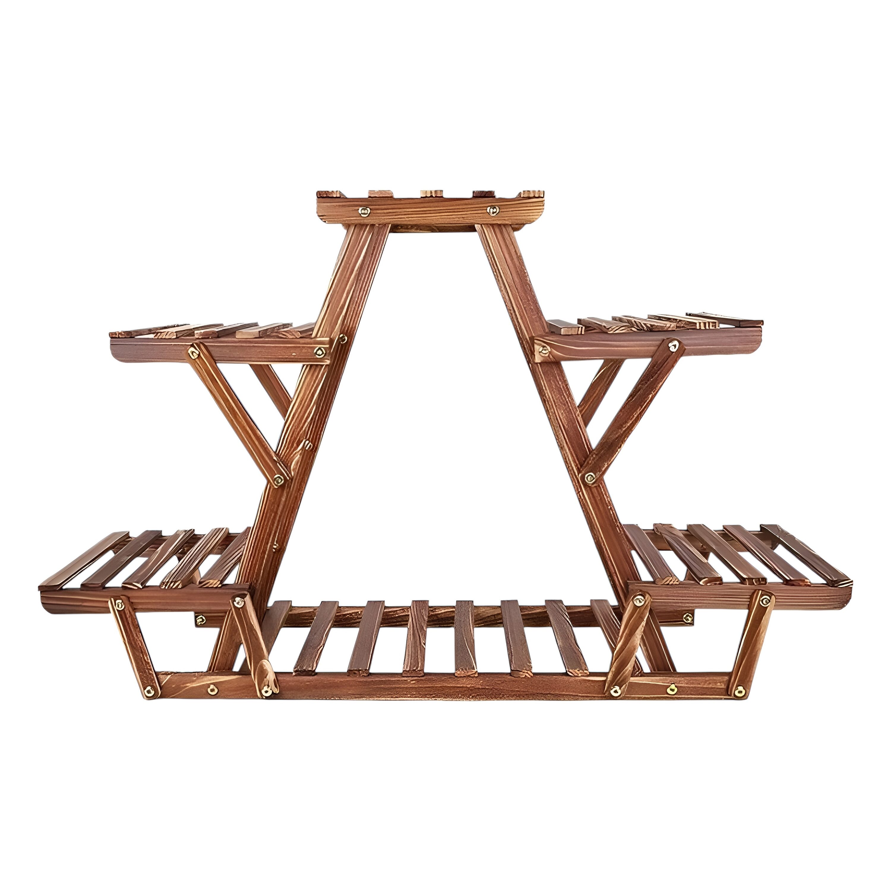 Slickblue Triangular 6-Tier Wooden Flower Pot Stand - 23H x 36.6W- Inches -  Brown Solid Wood Plant Display Stand for Indoor and Outdoor Use Patio Balcony or Bathroom