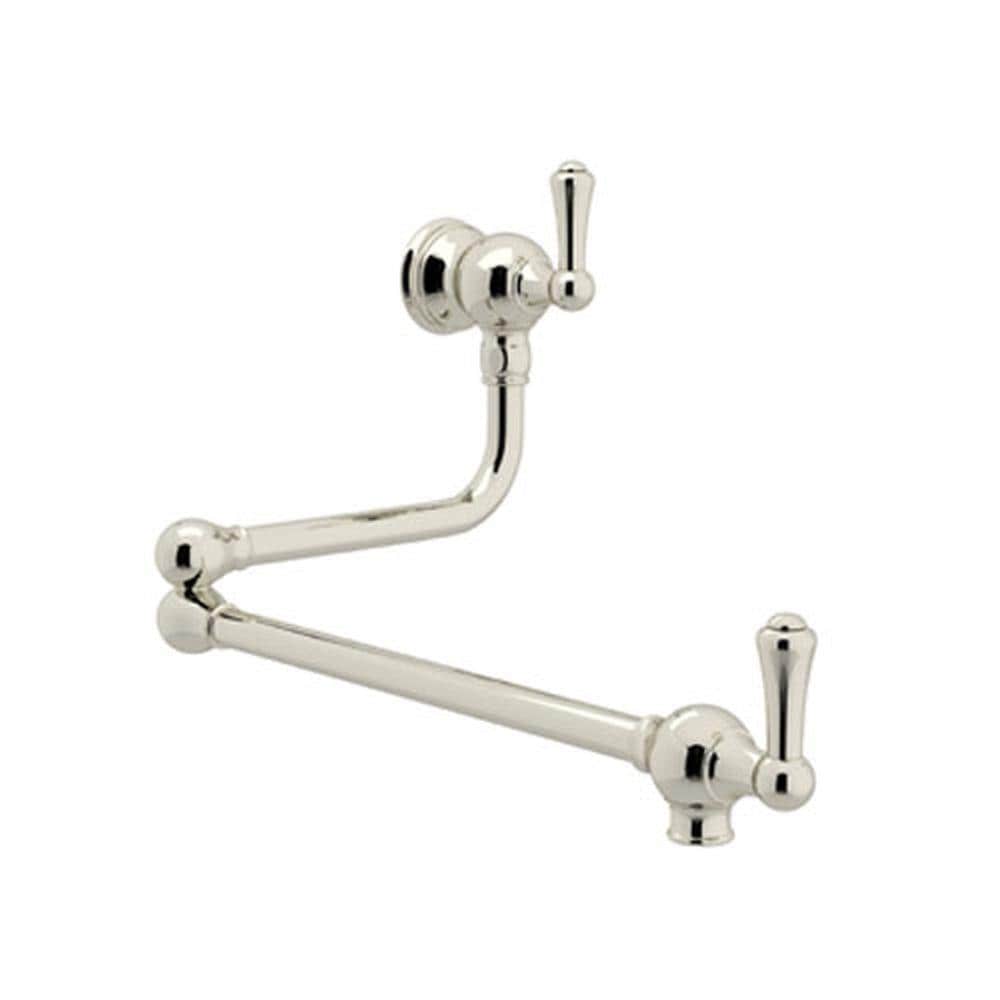 Rohl U.4799LS-PN-2 Perrin and Rowe Polished Nickel Double Handle Wall-mount Pot Filler Kitchen Faucet