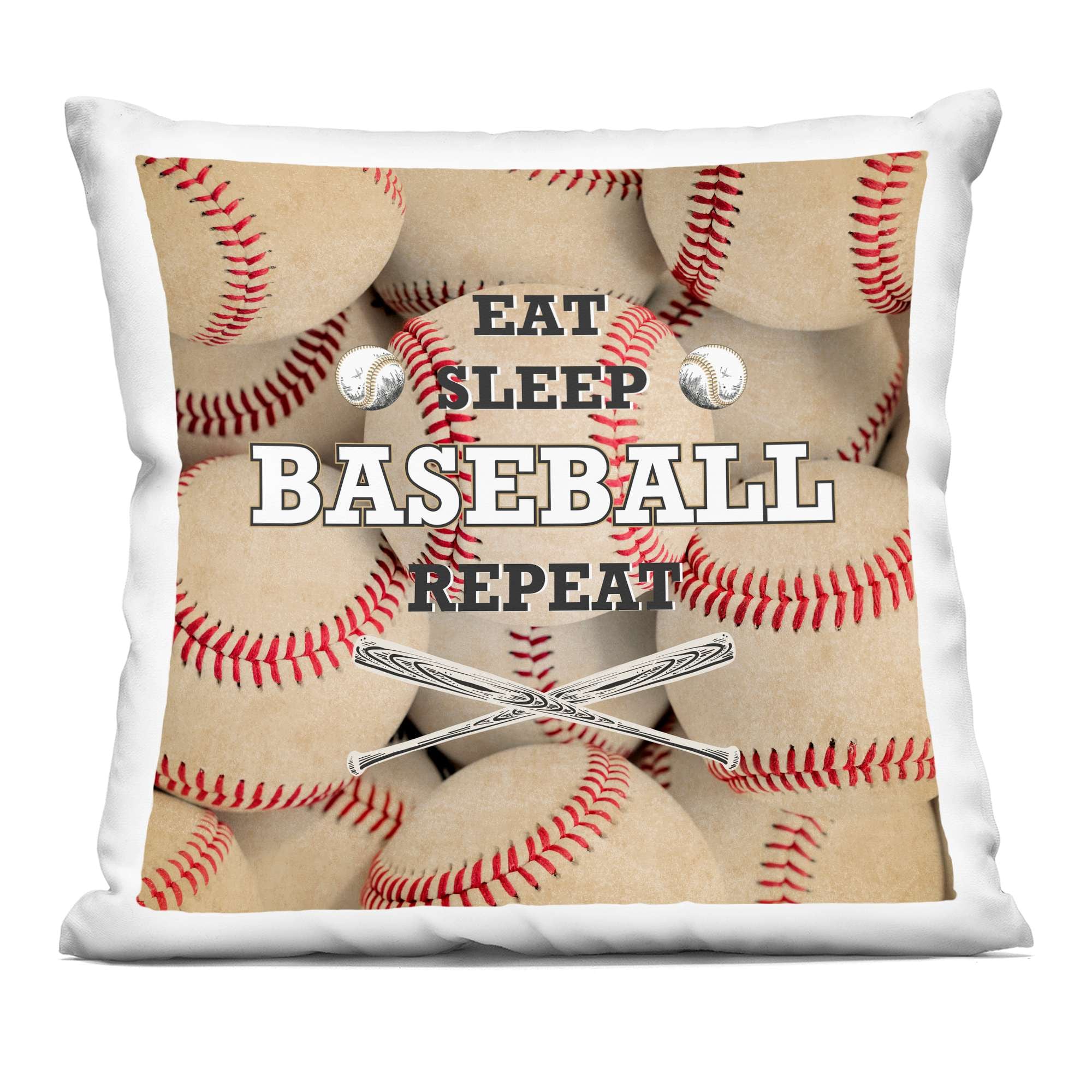 Stupell Industries PLQ-876-SQW-18X18 Eat Sleep Baseball Repeat Decorative Printed Throw Pillow design by Kim Allen 18 x 7 x 18