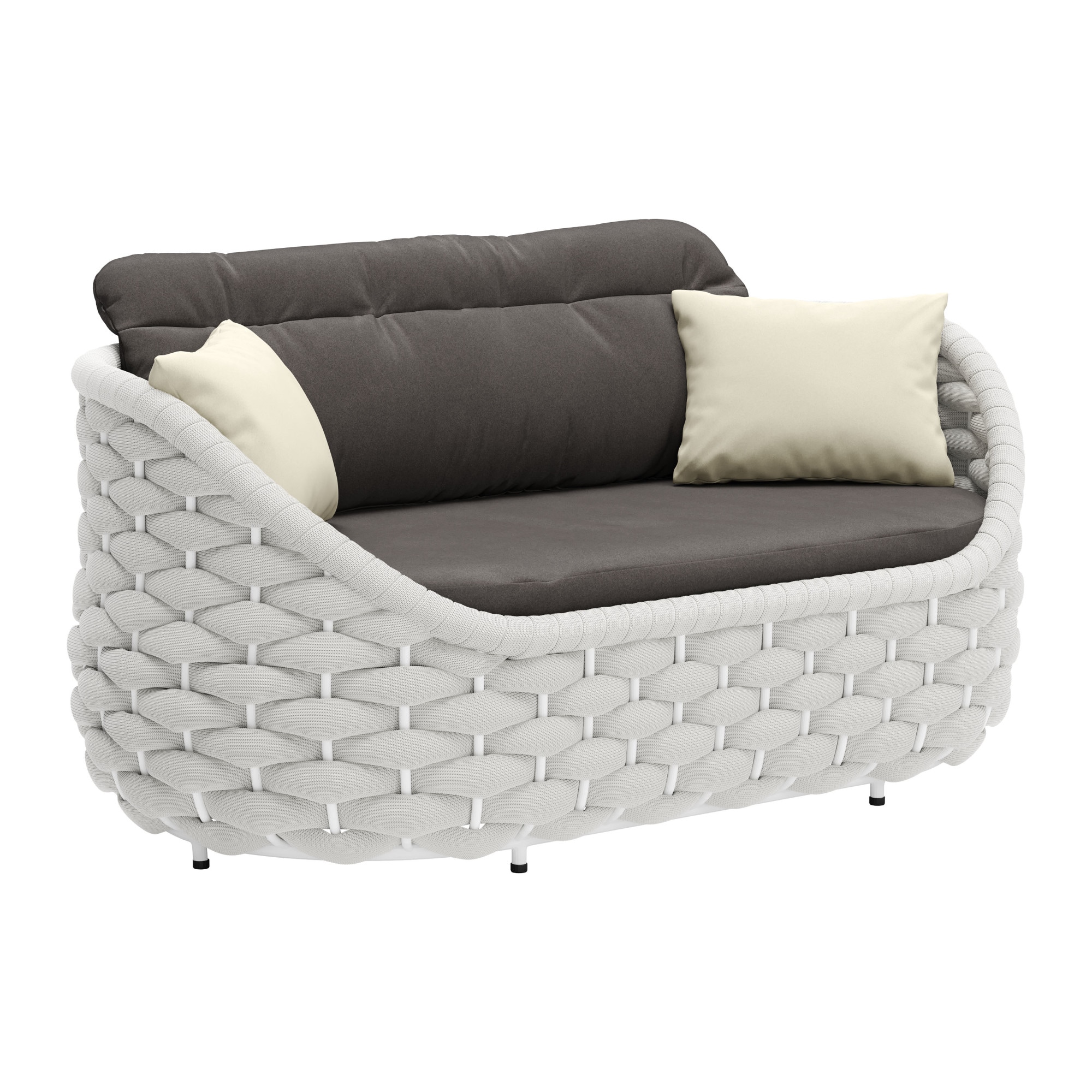 ZUO 704026 Coral Reef Outdoor Loveseat with White Cushions and Aluminum Frame