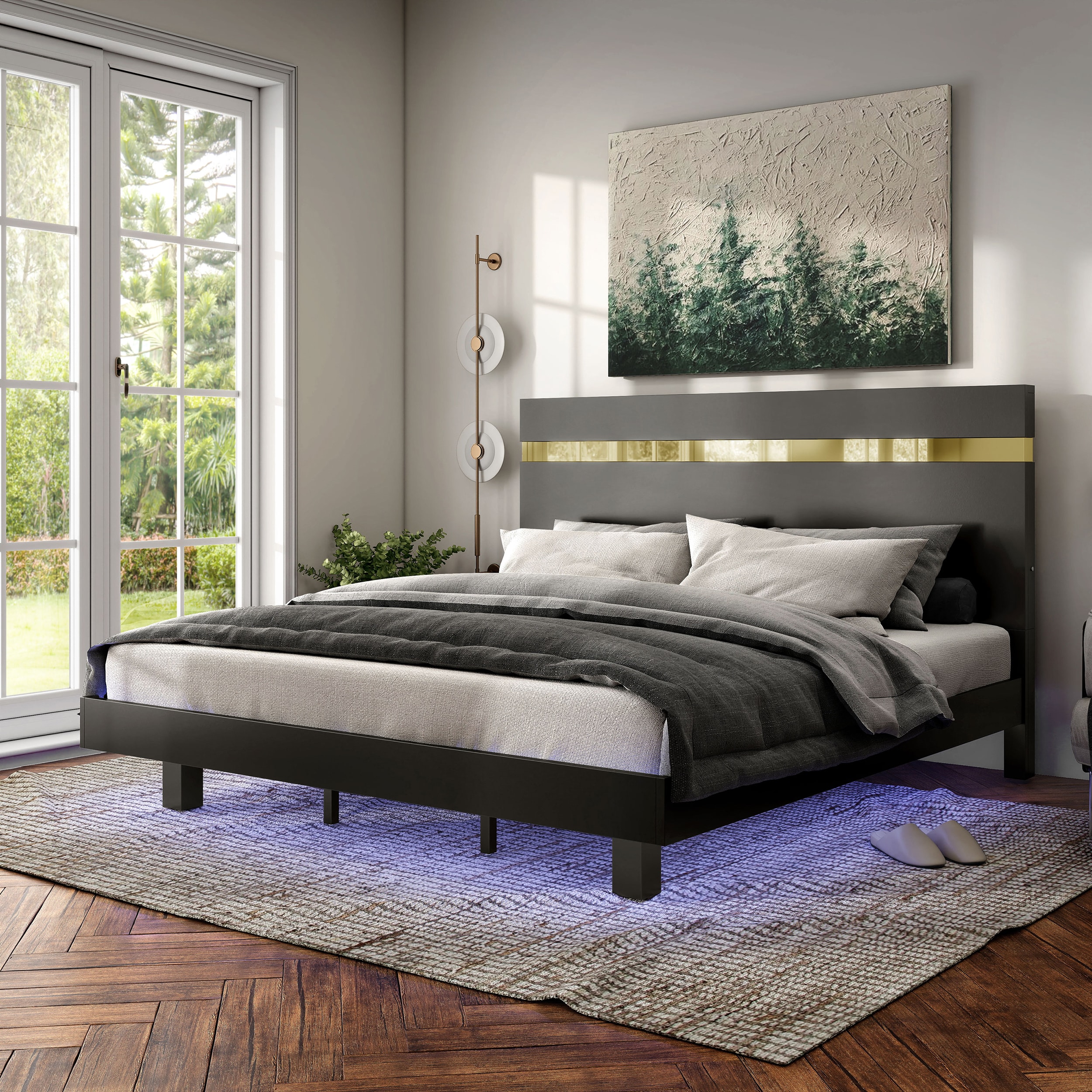 Furniture of America IDF-N7217BK-F Rhian Black/Gold Full Wood Platform Bed