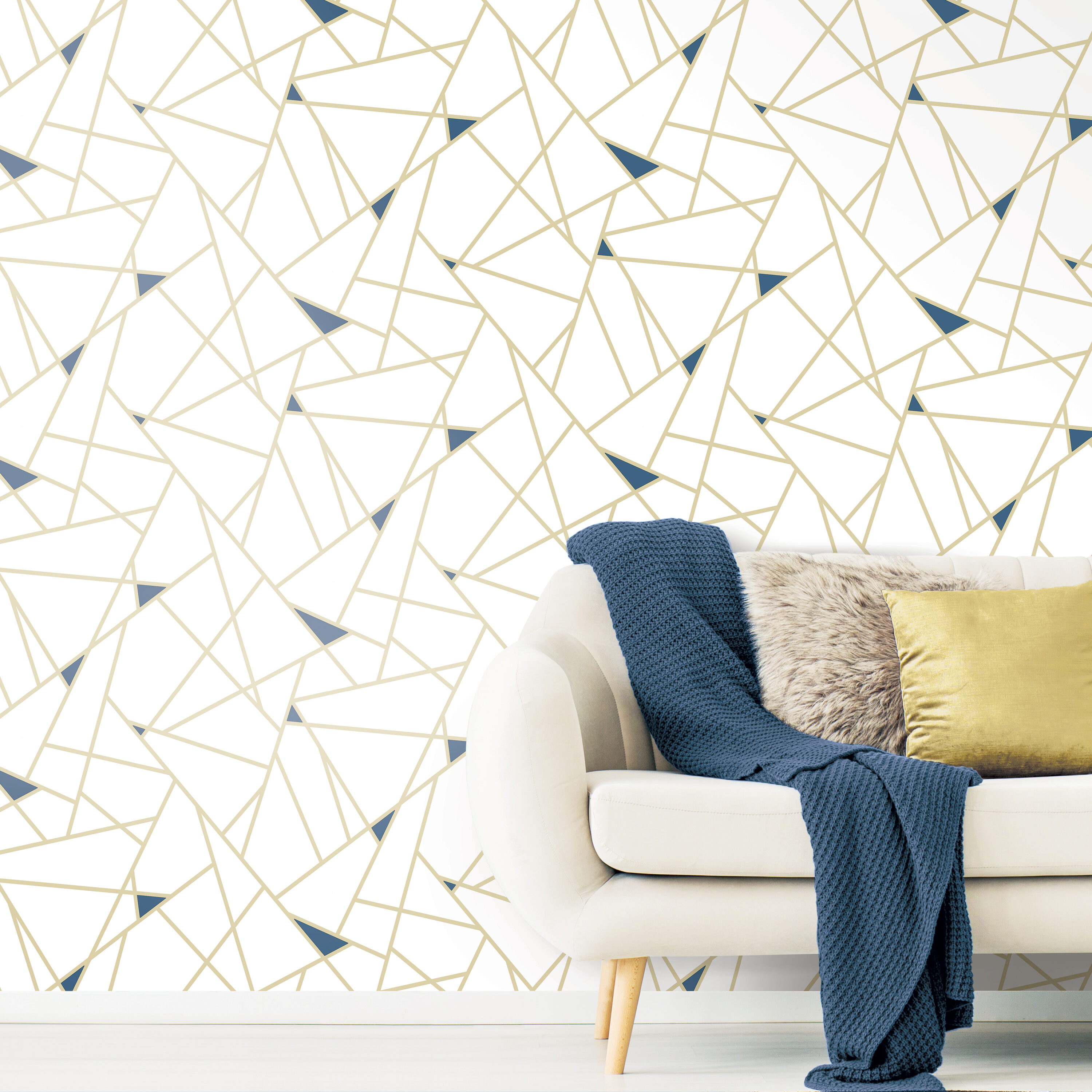 Modern Herringbone Peel and stick Wallpaper Gold and White Contact