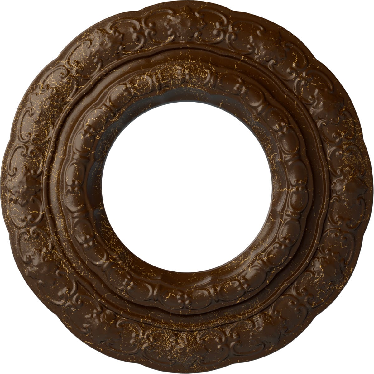 Ekena Millwork CM15LIRBC Lisbon 15.375-in W x 15.375-in L Painted Root Beer Crackle Polyurethane Whole Ceiling Medallion