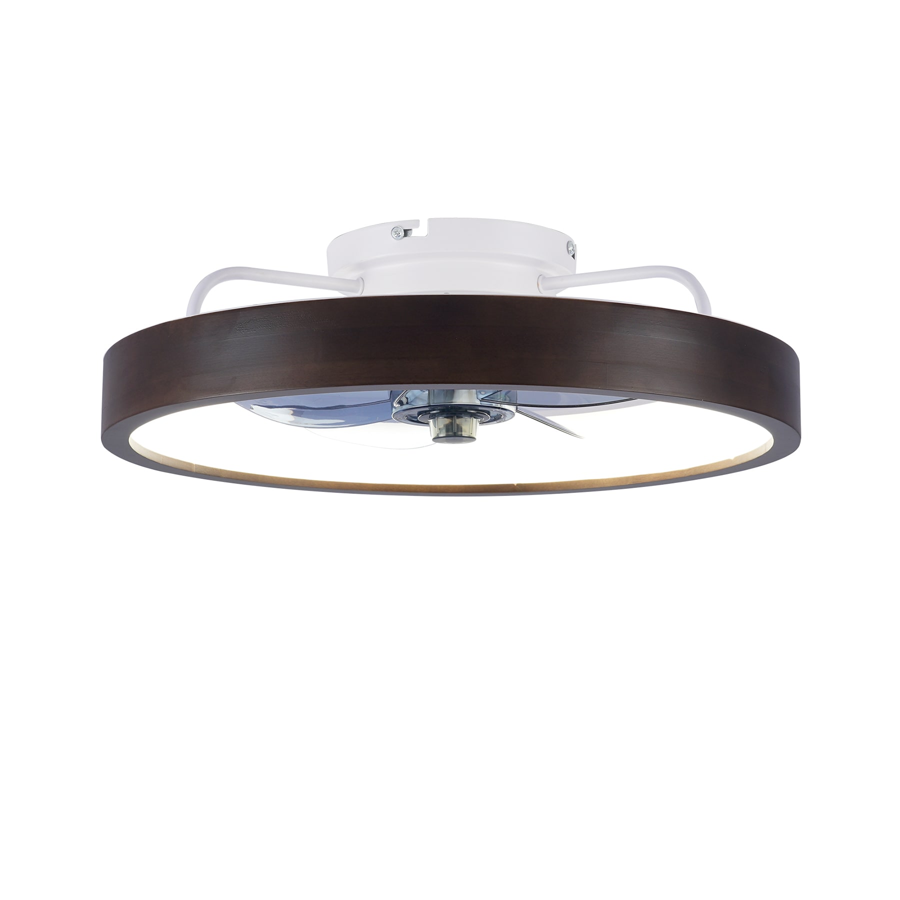 SINOFURN 20-in White + Brown with Acylic Blades Adjustable White LED Flush Mount Fandelier Ceiling Fan With Light and Remote Control Included 5 -Blade