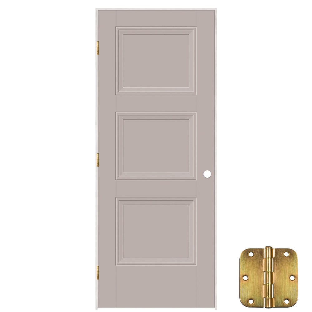 Masonite 641352 32-in x 80-in Driftwood Solid core 3-panel equal Right hand Smooth Prefinished Molded composite Flat Jamb Single Prehung Interior Door