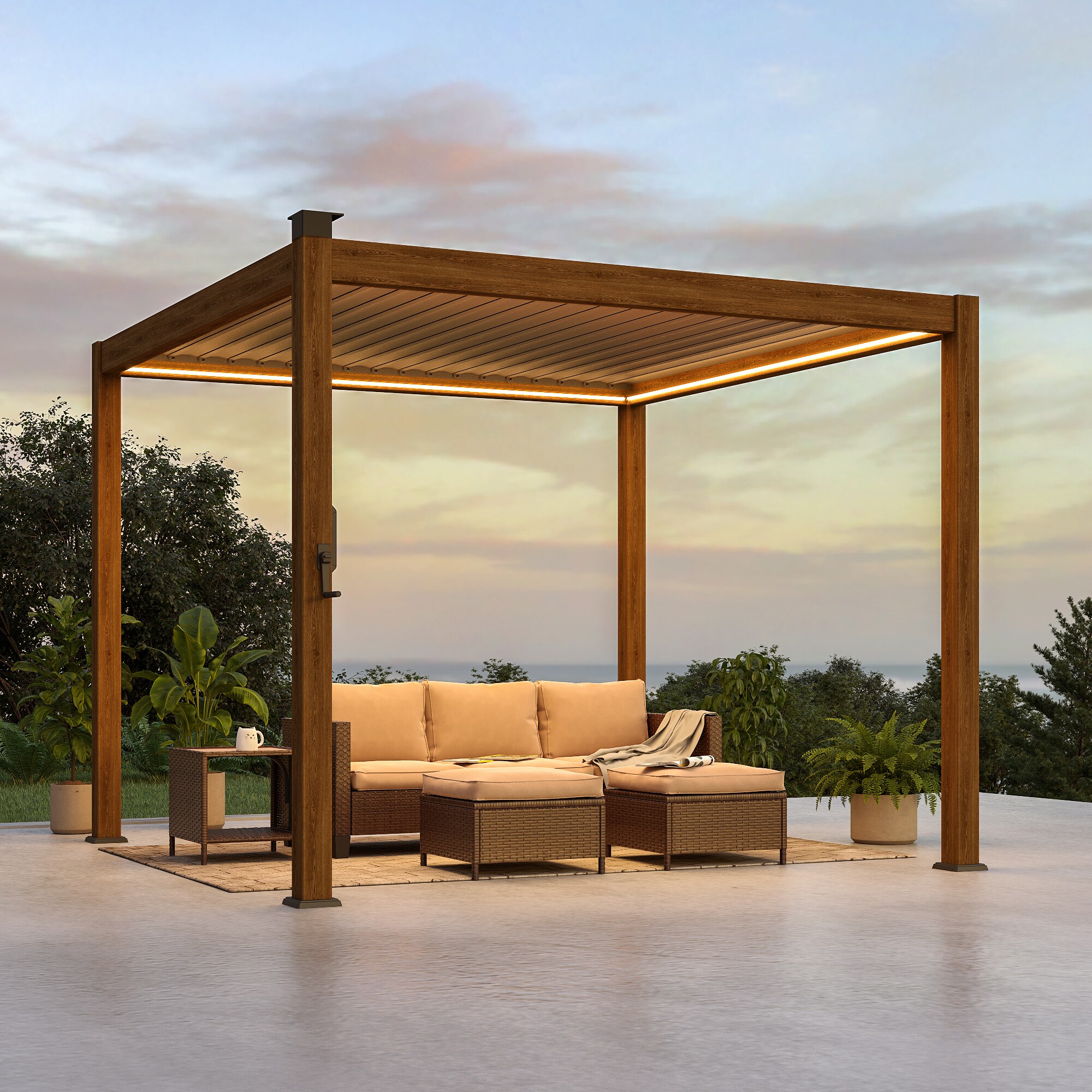 ACEGOSES LW-PLT-LED1010WD Nordica Skytop 10-ft W x 10-ft L x 7-ft 11-in H Woodgrain Metal Freestanding Pergola