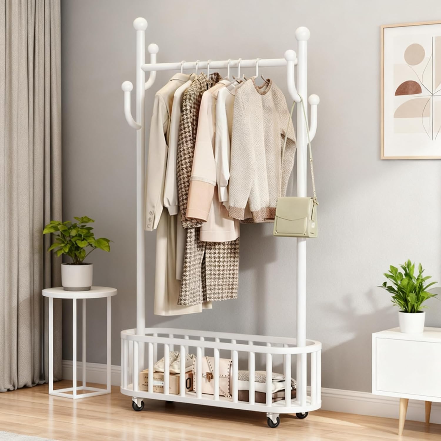 Garvee 39in wide Floor Clothes Rack with Storage Basket Mobile Clothing ...