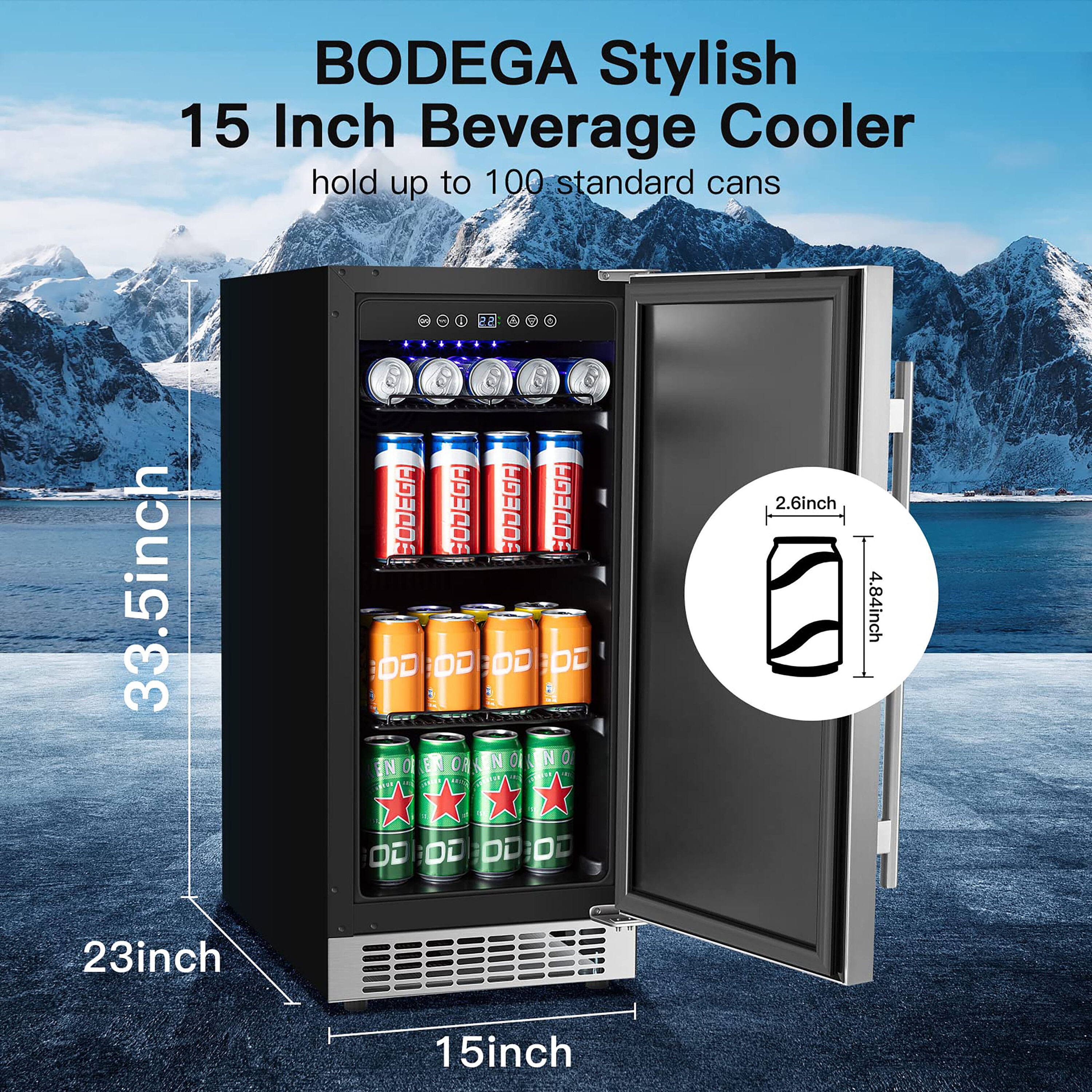 15 in. 100 Can (12 oz.) Single Zone Built-in Beverage Cooler in the ...