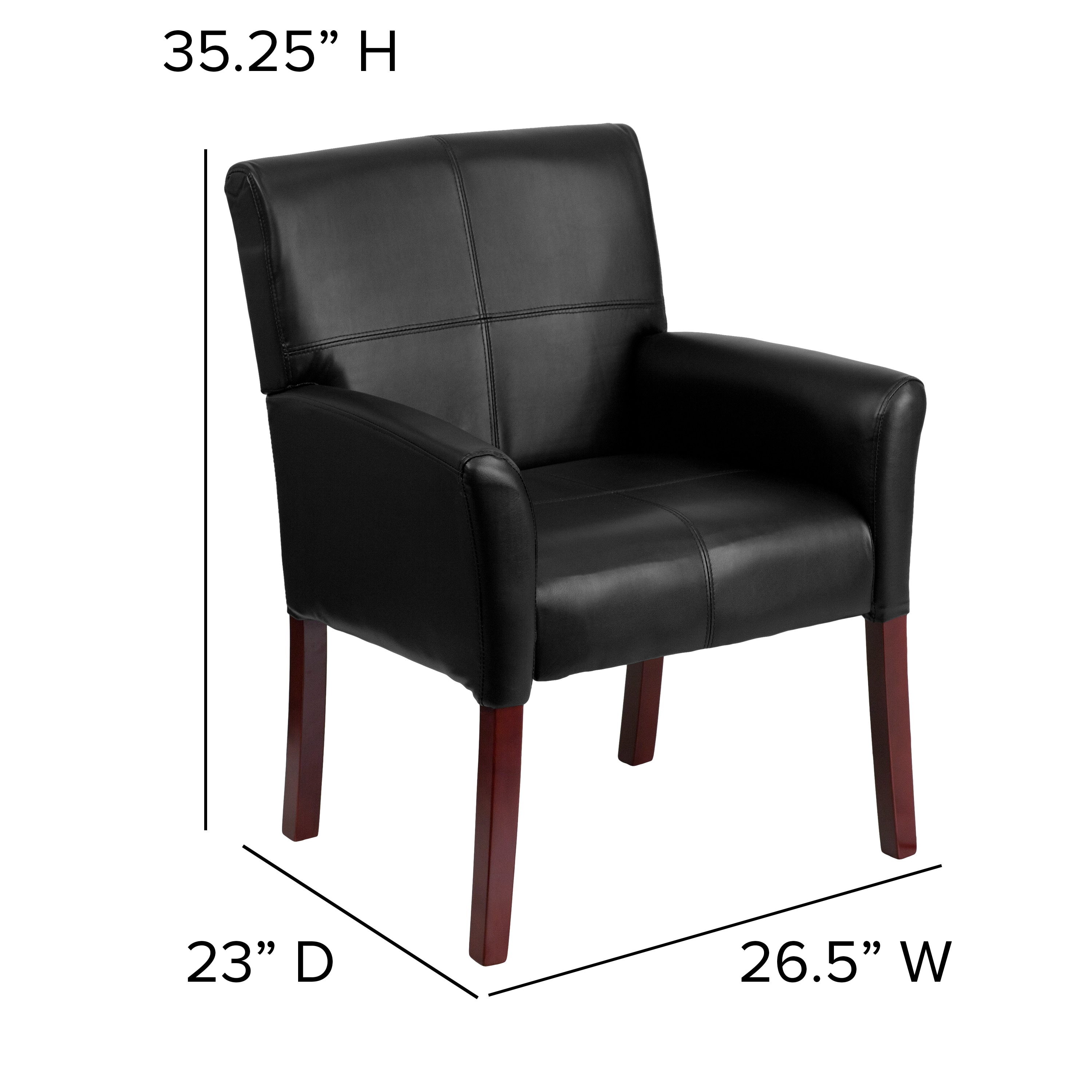 Black Leather High Back Executive Armchair with Mahogany Wood Legs