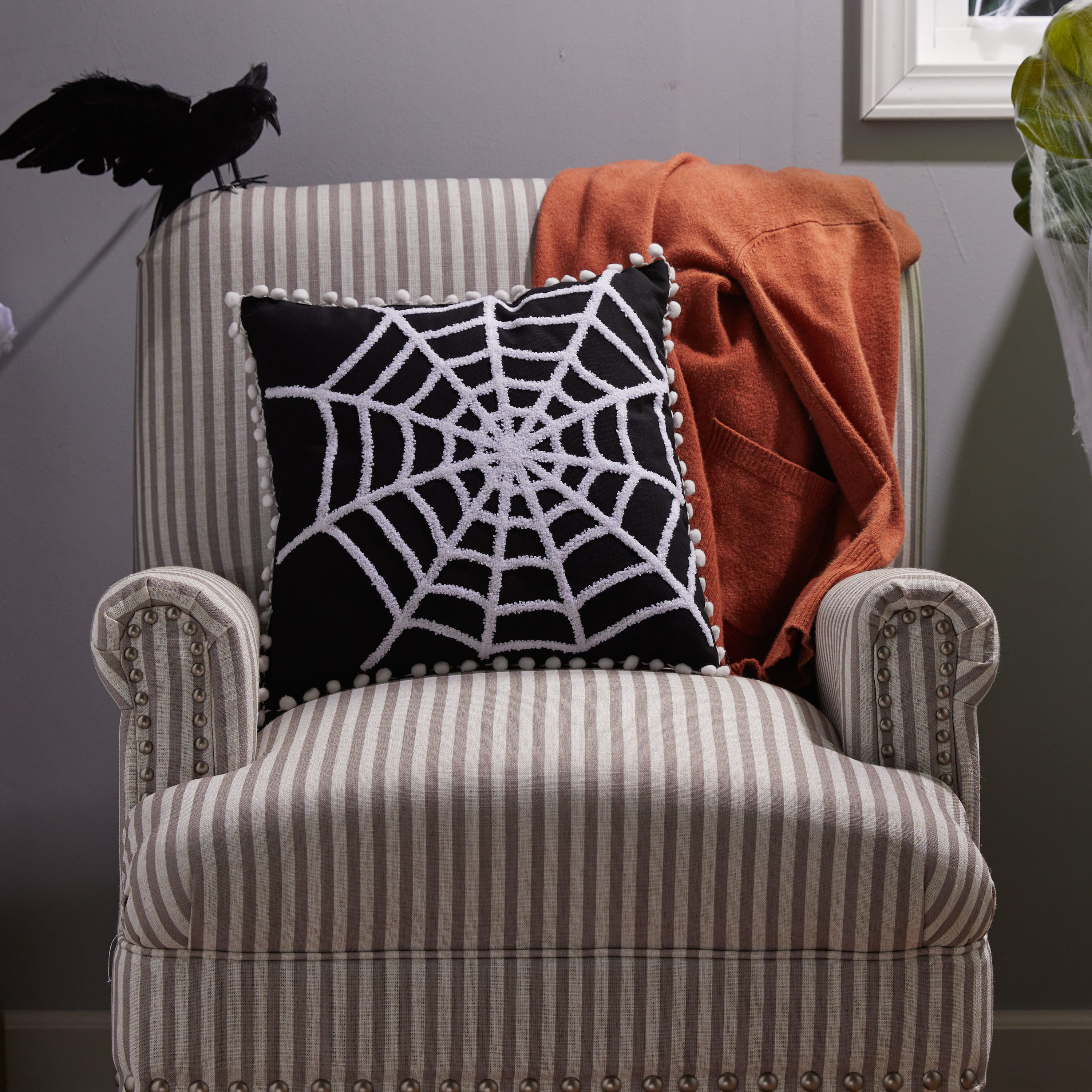 Hand Tufted Halloween Pillow Cover,ghosts Embroidered Cushion Cover,fall  Holiday Home Decor Rug,spider Web Spooky Season Gifts,16x16 Pillow 