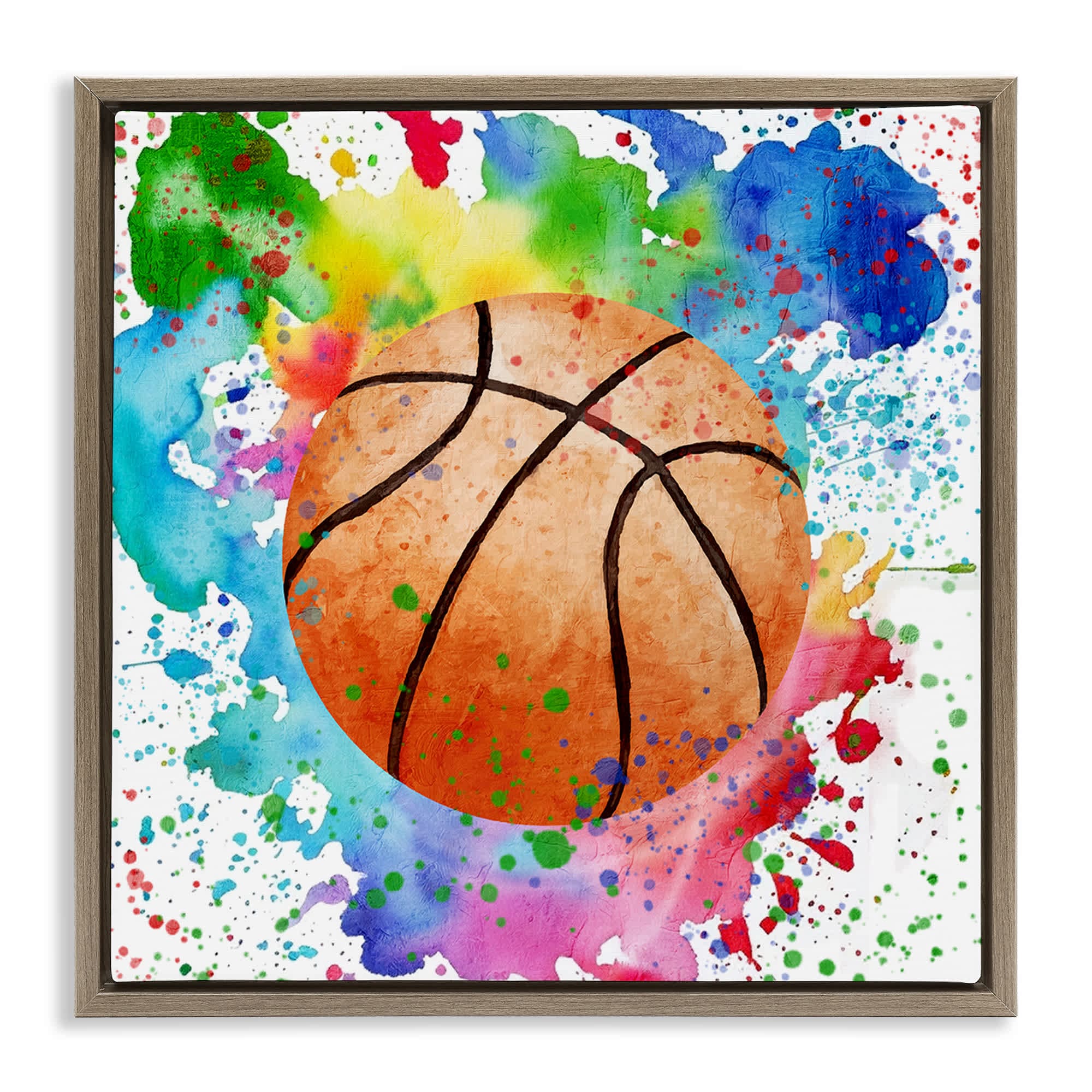 Stupell Industries BS-052-FFE-17X17 Basketball with Bright Splash Floating Frame design by Kim Allen