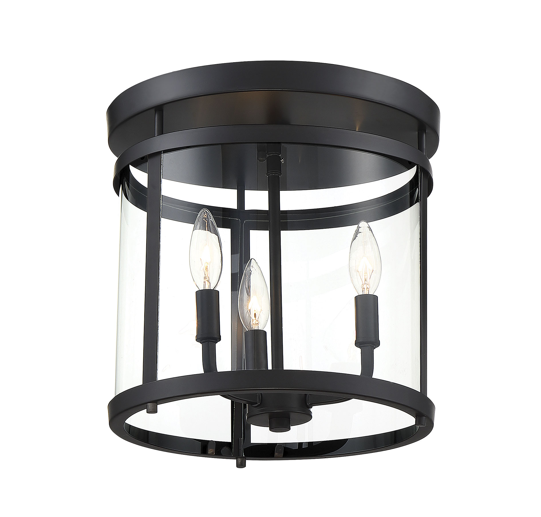 Penrose Matte Black 3-Light Semi-Flush Mount with Clear Glass