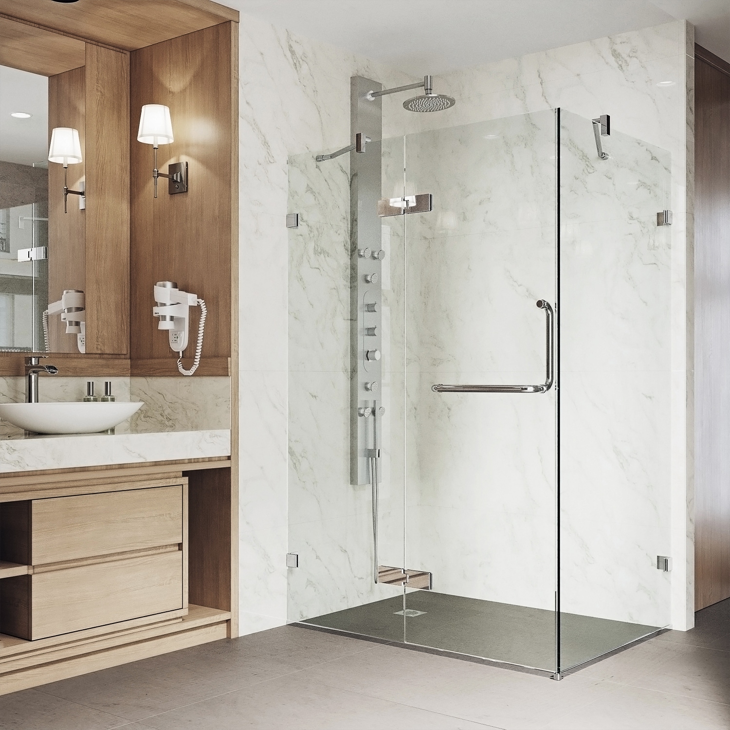 Monteray Frameless Clear Glass Shower Enclosure with Brushed Nickel Hardware