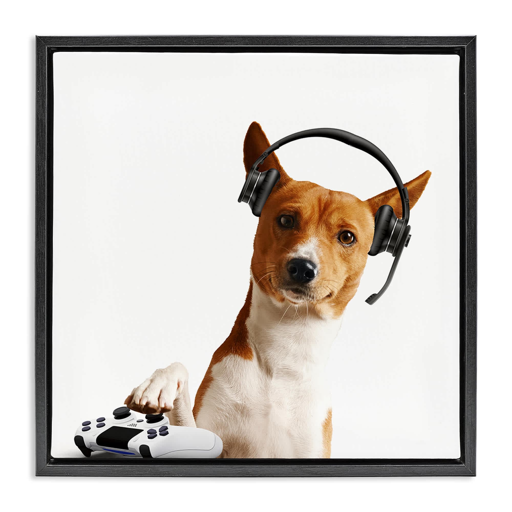 Stupell Industries BS-240-FFB-17X17 Gaming Dog with Headset Black Framed Floater Canvas Wall Art By CAD Designs 18 x 18